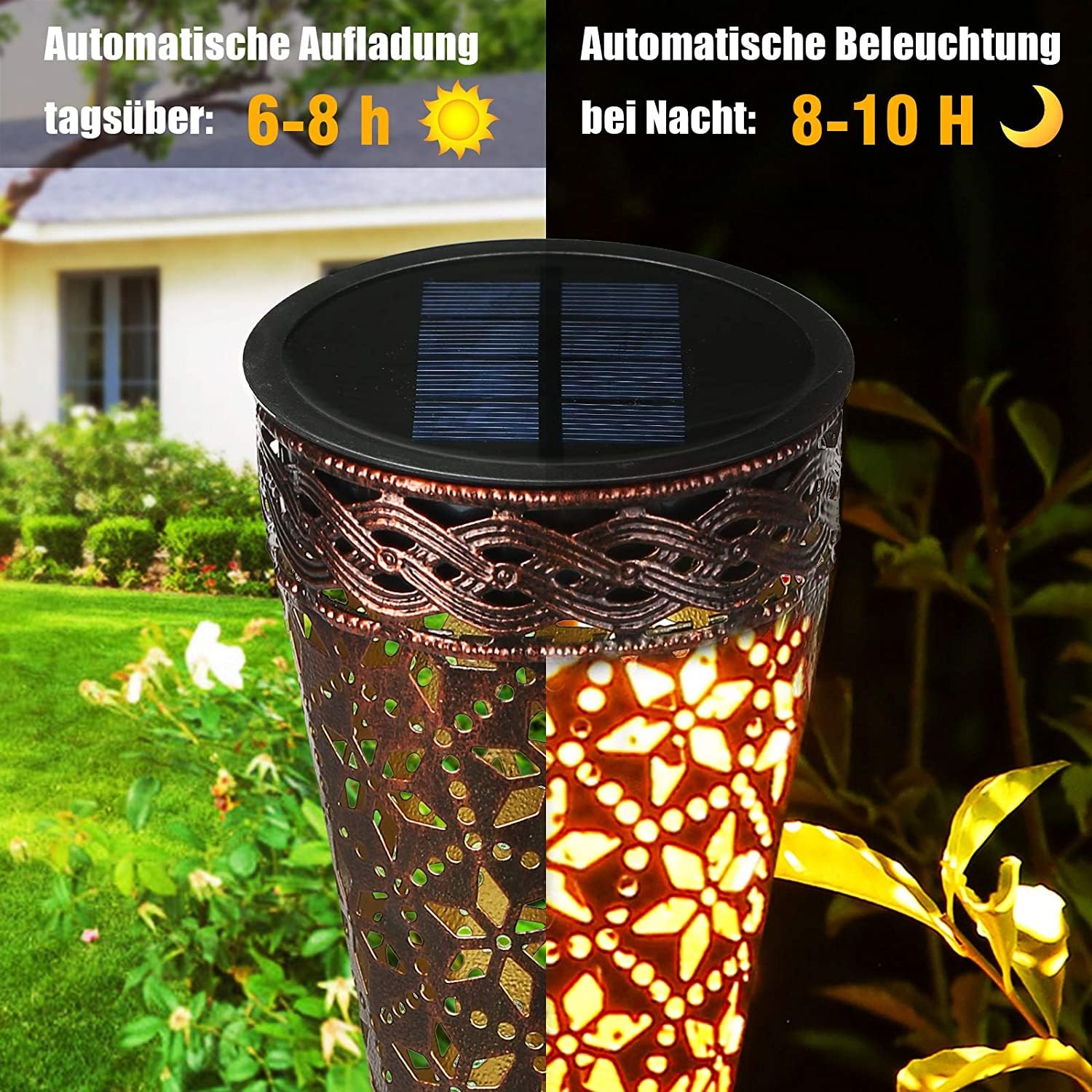 Lampade da giardino solari Görvitor esterni, 6 pezzi con picchetto da terra, lampade solari da giardino in metallo stile retrò con fiore a diamante, lampade solari impermeabili IP65 esterni giardino