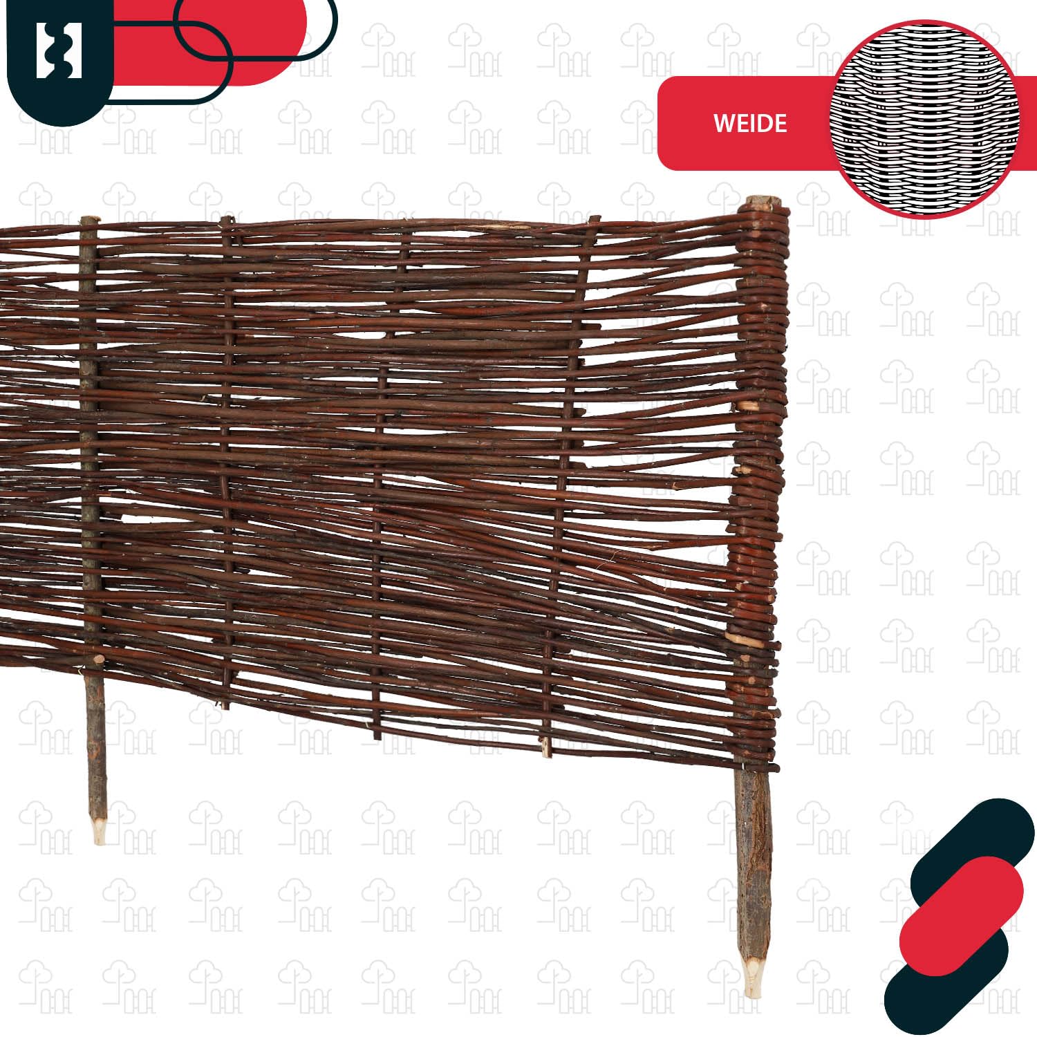KOTARBAU® Płotek Ogrodowy Wiklinowy - 120 X 40 CM - Płot Wbijany - Palisada - Obrzeże - Zestaw 5 SZT