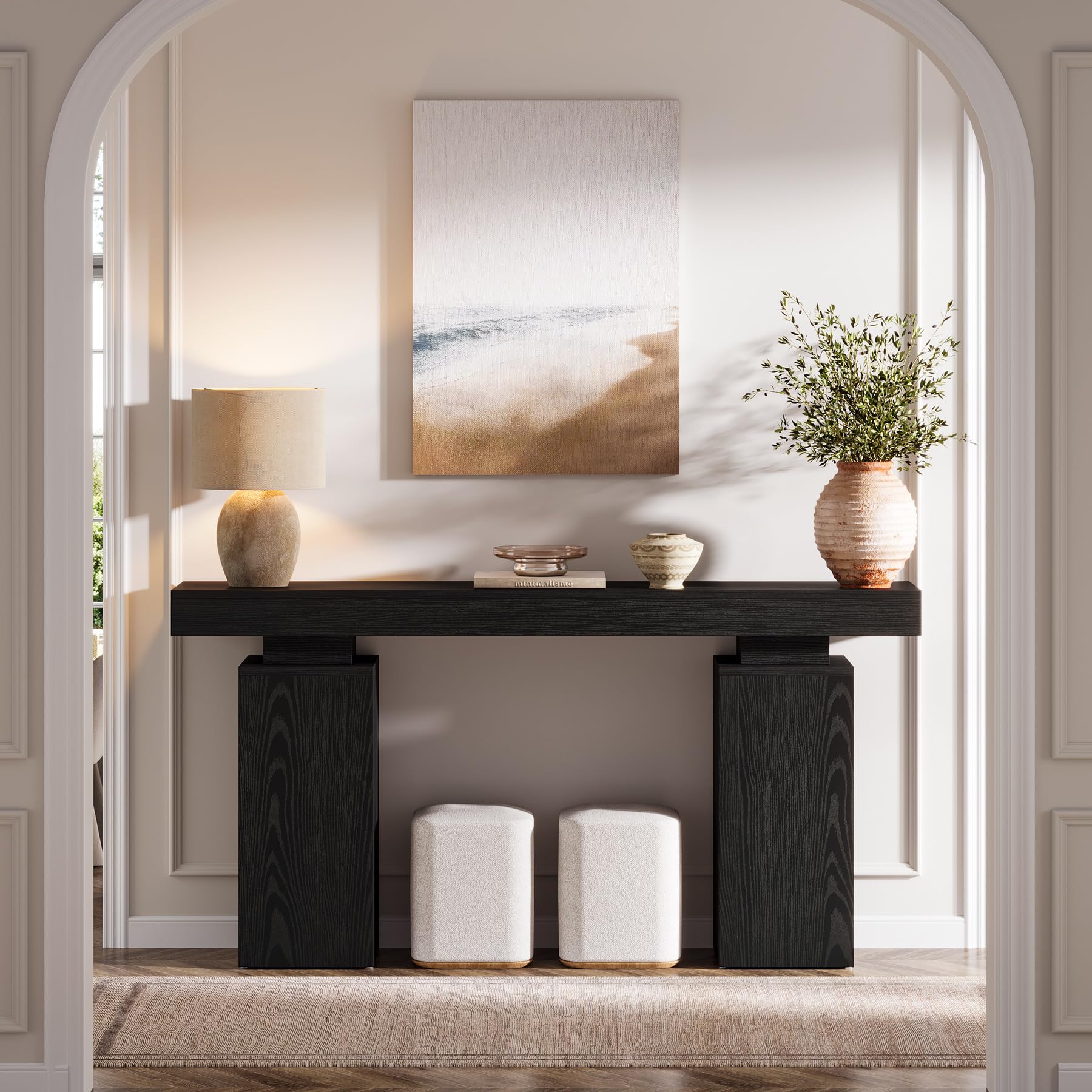 Tribesigns 160 cm Langer Konsolentisch, Bauernhaus Eingangstisch hinter der Couch, Holz Foyertisch, Eingangsstation, Moderne Flurtisch Akzent-Möbel für Wohnzimmer-Dekor, Eingang (Schwarz)
