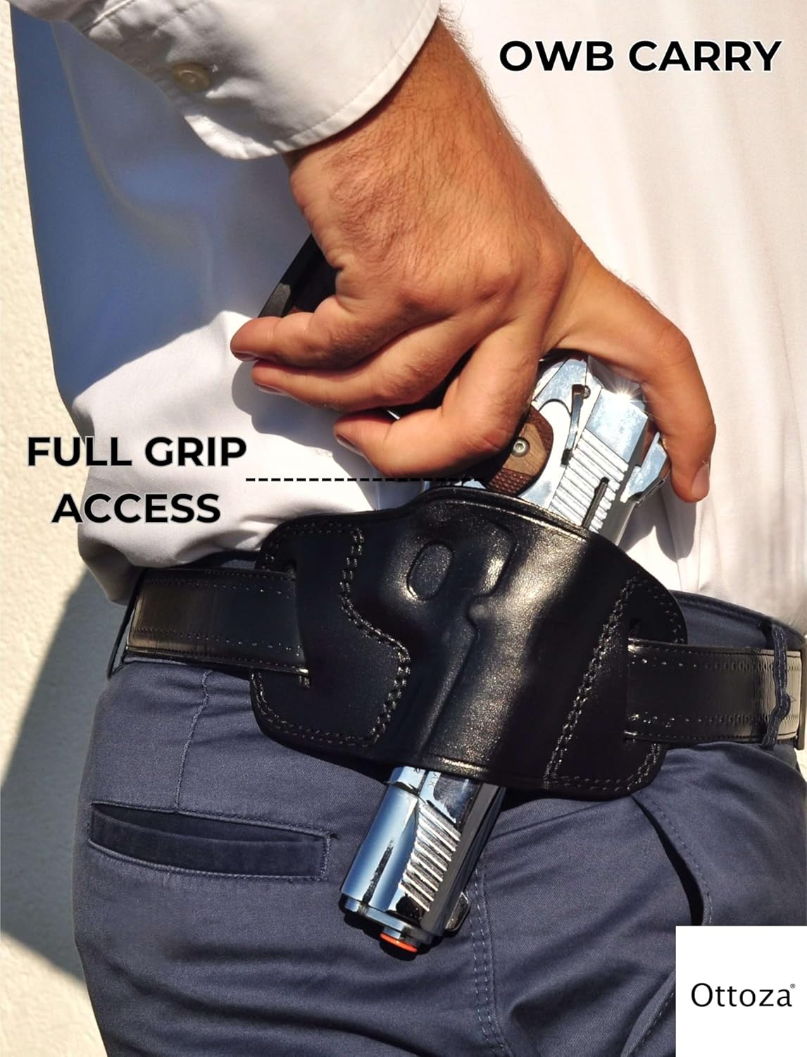 Ottoza Handmade Leather Gun Holster 1911 Holster Right Hand - OWB Holster for 1911 Gun Holster fits Most Models 1911 COLT - Kimber - Ruger and More Without Rail No:236