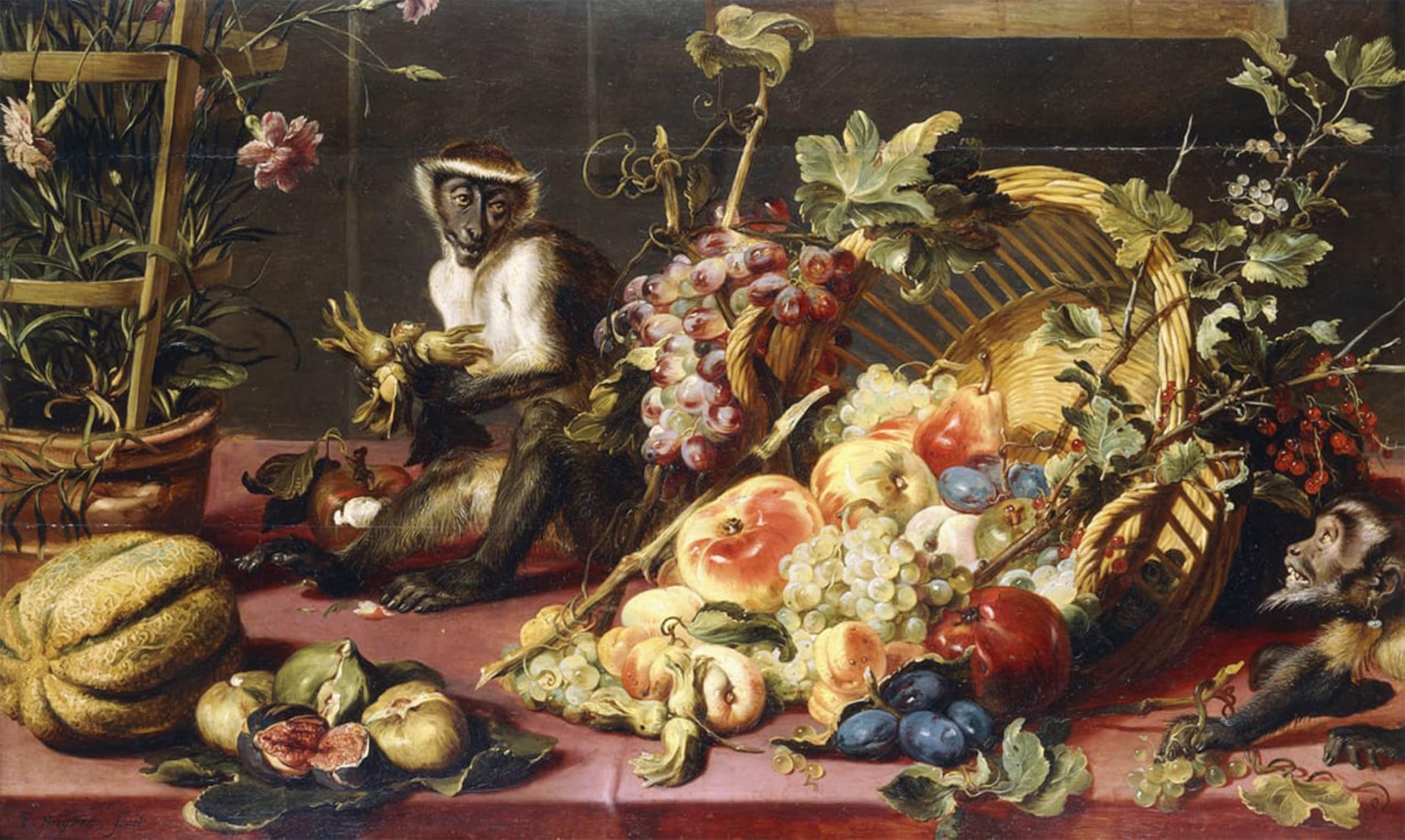 ARTXLXXBN Famous Art Print Poster Vintage Wall Art a Spilled Basket of Fruits on a Draped Table with Animal by Frans Snyders or Snijders Canvas Art Poster for Home Decor 60x90cm
