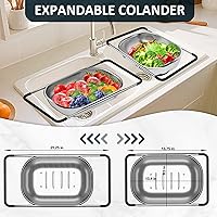 Vista 6 de Over the Sink Colander - Strainers and Colanders - Sink Strainer Basket - Expandable Fine Mesh Strainer with Rubber Grip for Veggie, Fruits, Pasta