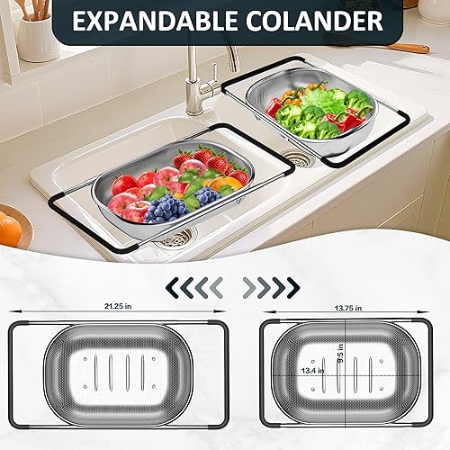Miniatura 6 de Over the Sink Colander - Strainers and Colanders - Sink Strainer Basket - Expandable Fine Mesh Strainer with Rubber Grip for Veggie, Fruits, Pasta,