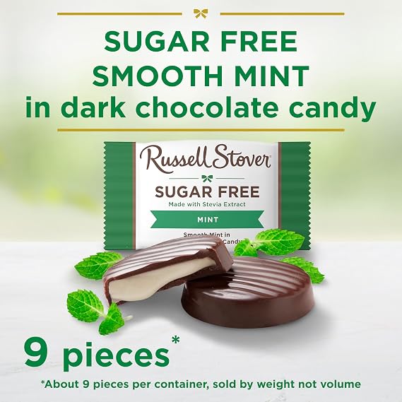 RUSSELL STOVER Sugar Free Dark Chocolate Mint Patties Candy, 4.5 oz. bag