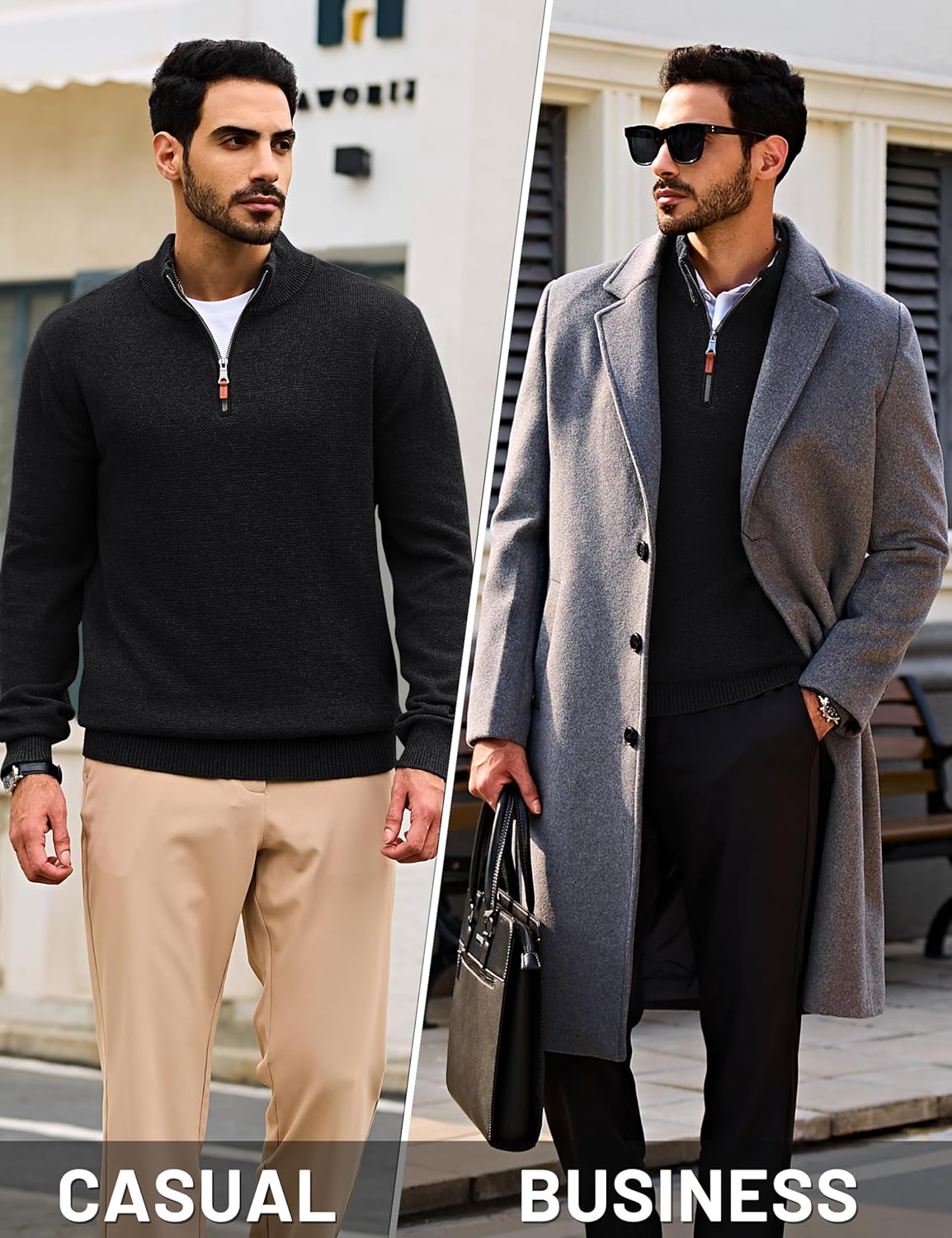 Cotrasen Mens Sweater Quarter Zip Pullover Casual Knit Cotton Long Sleeve Mock Neck Polo Sweaters - Image 4