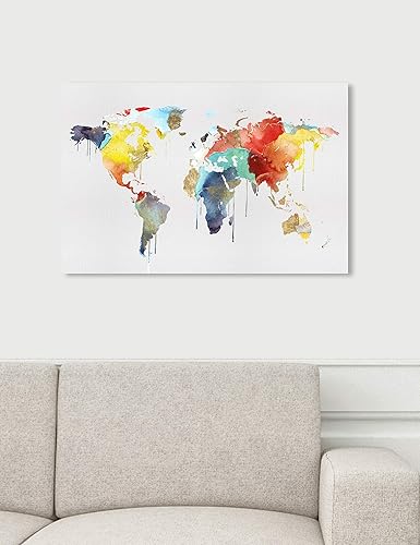 Miniatura 5 de The Oliver Gal Artist Co. Maps - Lienzo decorativo para pared, diseño de acuarela de Mapamundi, decoración del hogar, 15 x 10 pulgadas, amarillo,