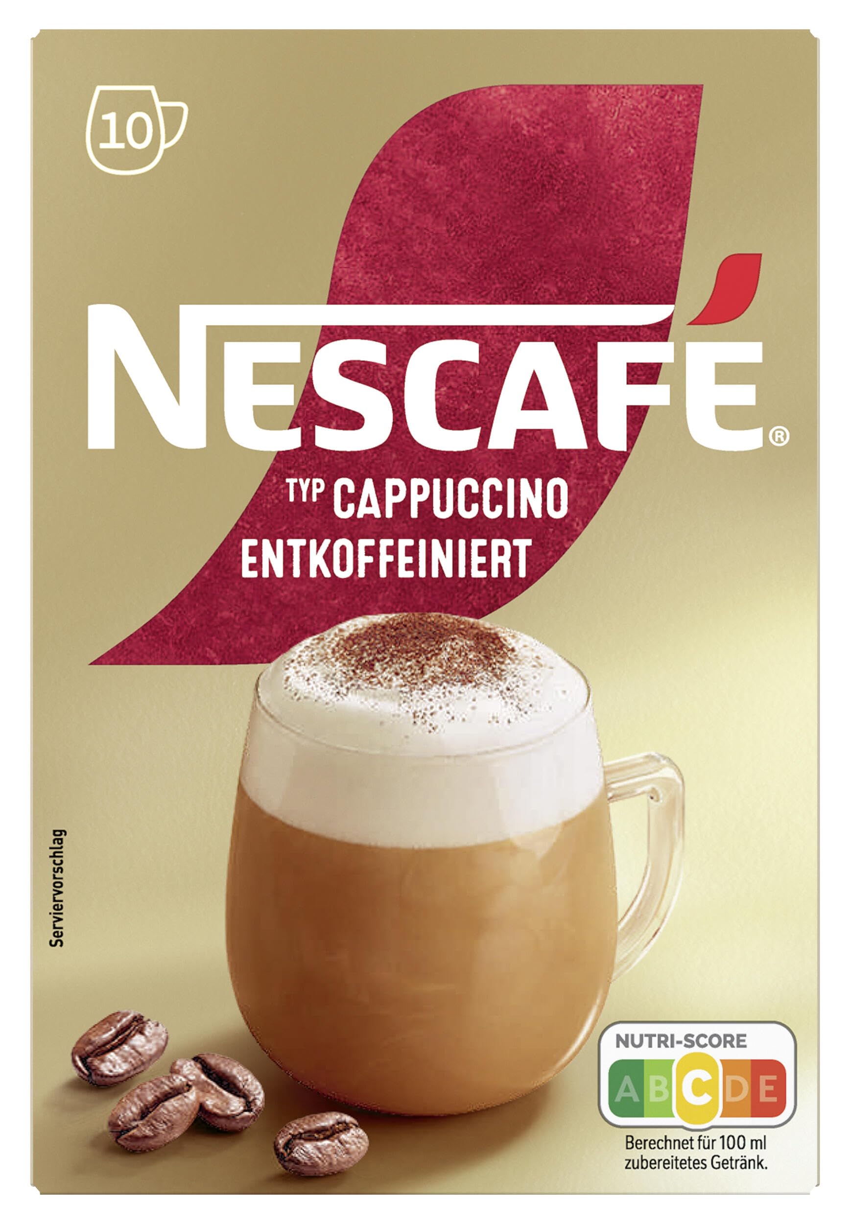 NESCAFÉ GOLD Typ Cappuccino Entkoffeiniert, Getränkepulver-Sticks aus entkoffeiniertem löslichem Bohnenkaffee, koffeinfrei, 1er Pack (à 10 x 12,5g Sachet)