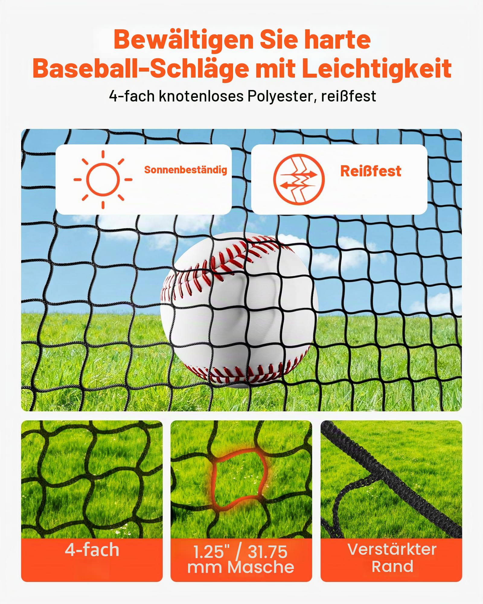 VEVOR Baseball-Schlagkäfig, 3,6 m, freistehend, tragbar, Schlagkäfig, mit 4-lagigem, knotenlosem Polyester und Öffnung der Pitching-Maschine, Battings Käfignetz für drinnen und draußen