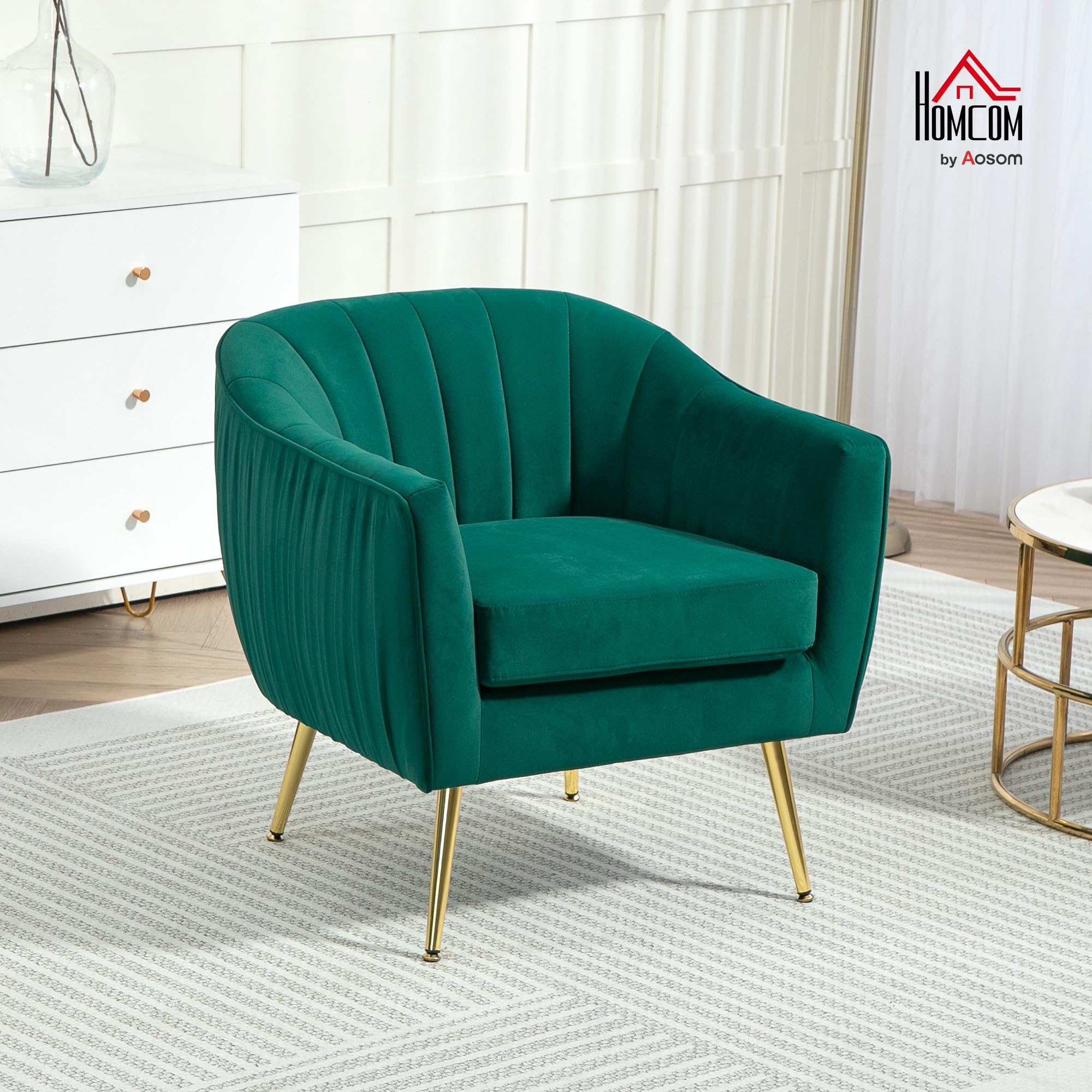 HOMCOM Poltrona da Salotto Imbottita con Braccioli e Schienale, Design Moderno, Gambe in Metallo (71x72x73 cm) Verde