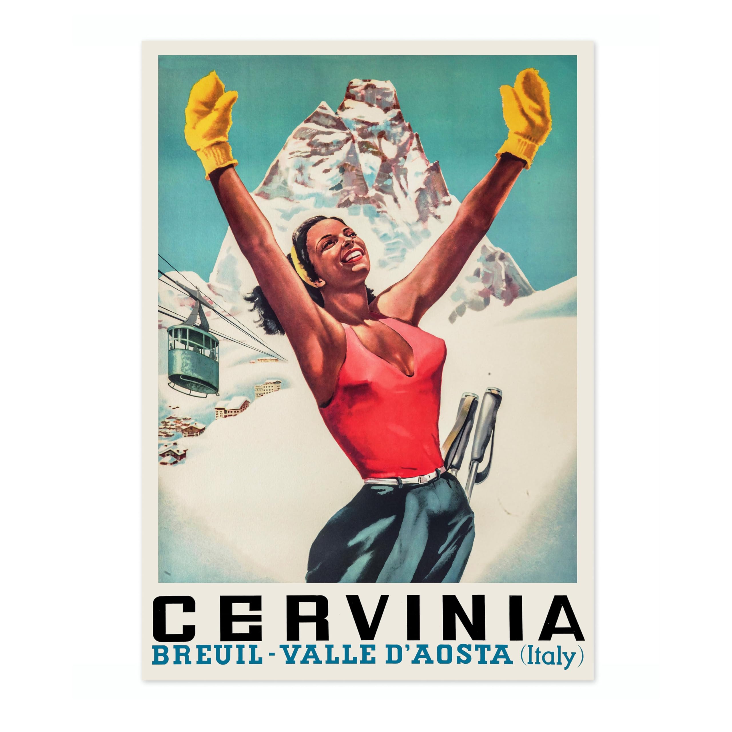 Cervinia, Italy - Skiing Vintage Skiing Poster, Minimalist Wall Art, Mountain Travel Prints, Snow, Ski Trip Home Decor, A5 (Print Only) - 21x14.8cm