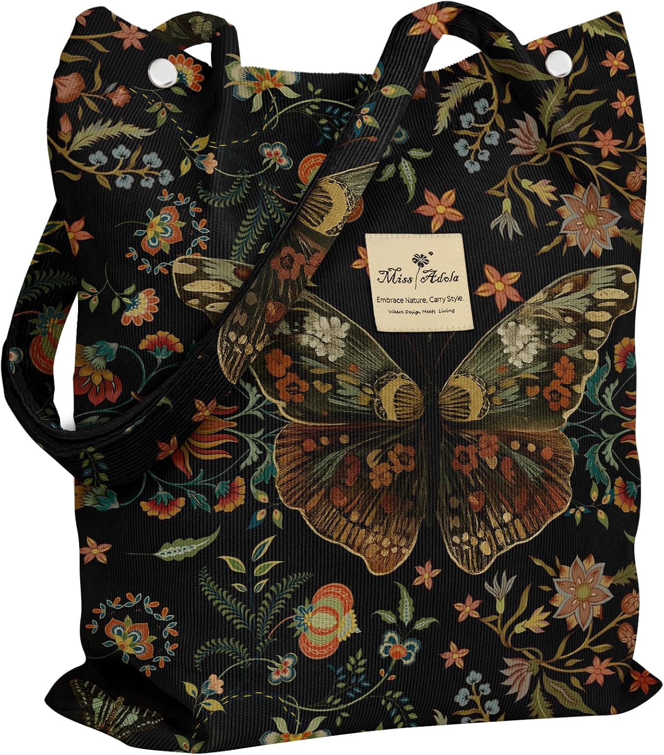 Miss Adola Corduroy Tote Bag for Women - Reusable Totes with Magnetic Buckle & Pocket Aesthetic Design Work Grocery Bags