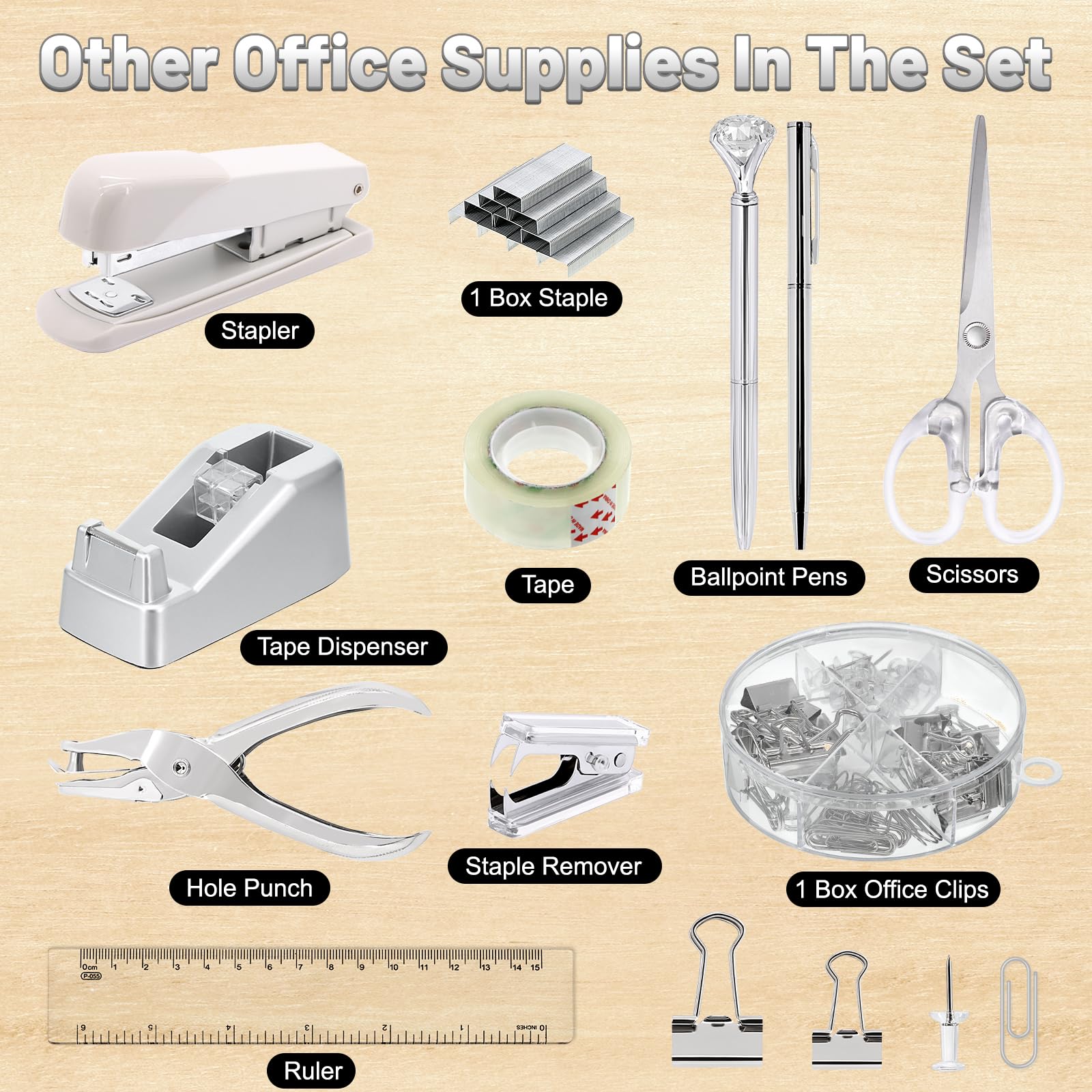13-in-1-Schreibtisch-Organizer-Set für den Schulanfang | Organizer-Set mit Hefter und Klebebandspender, Stifthalter, Schere, Lineal, Locher, 2 Stifte und mehr Schreibtischzubehör