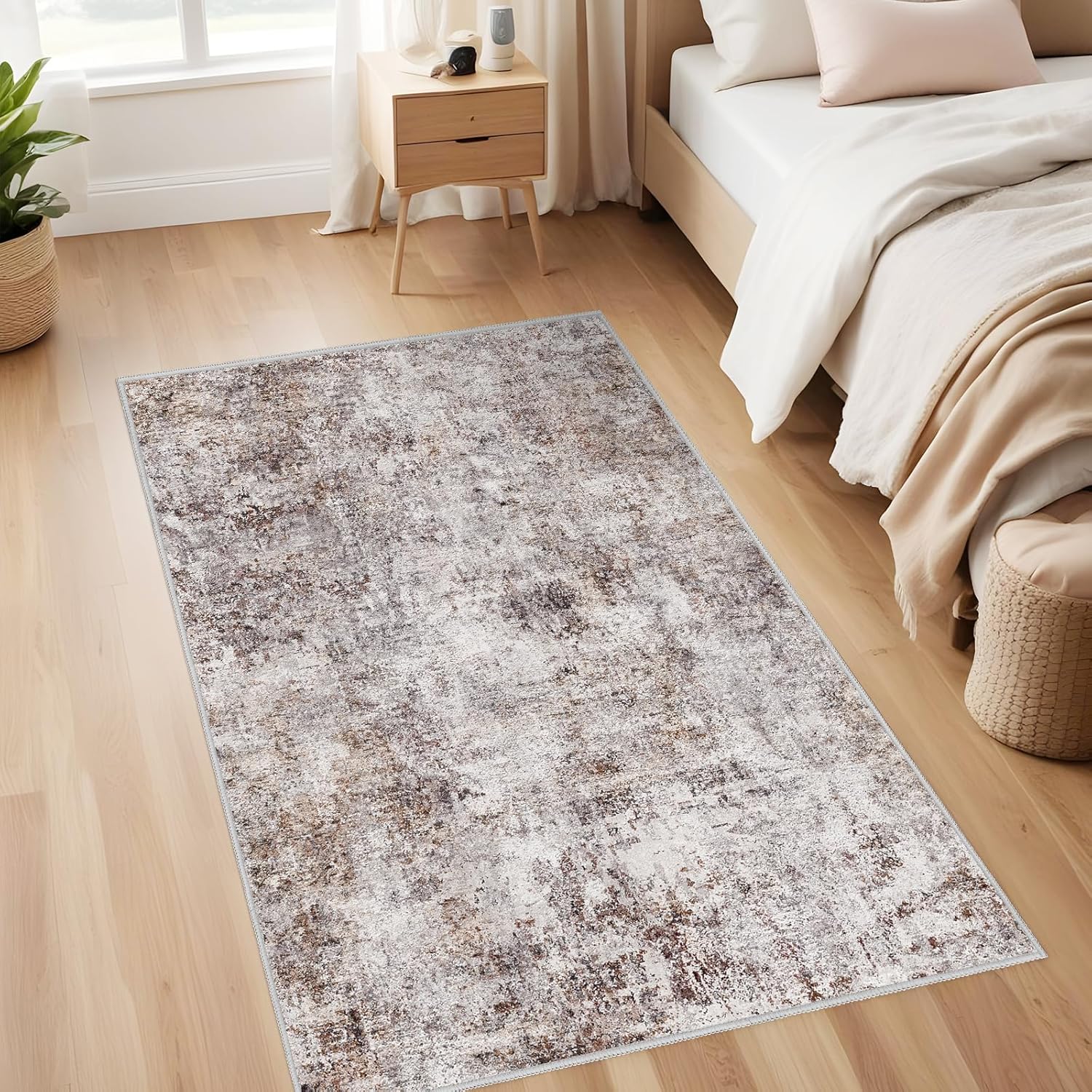 Abstract 3x5 Washable Rug: Modern Non Slip Area Rug Soft Carpet Foldable Distressed Stain Resistant Neutral Rugs for Hallway Living Room Bedroom Decor Indoor Small Farmhouse Rug 3'x5' Brick Gray