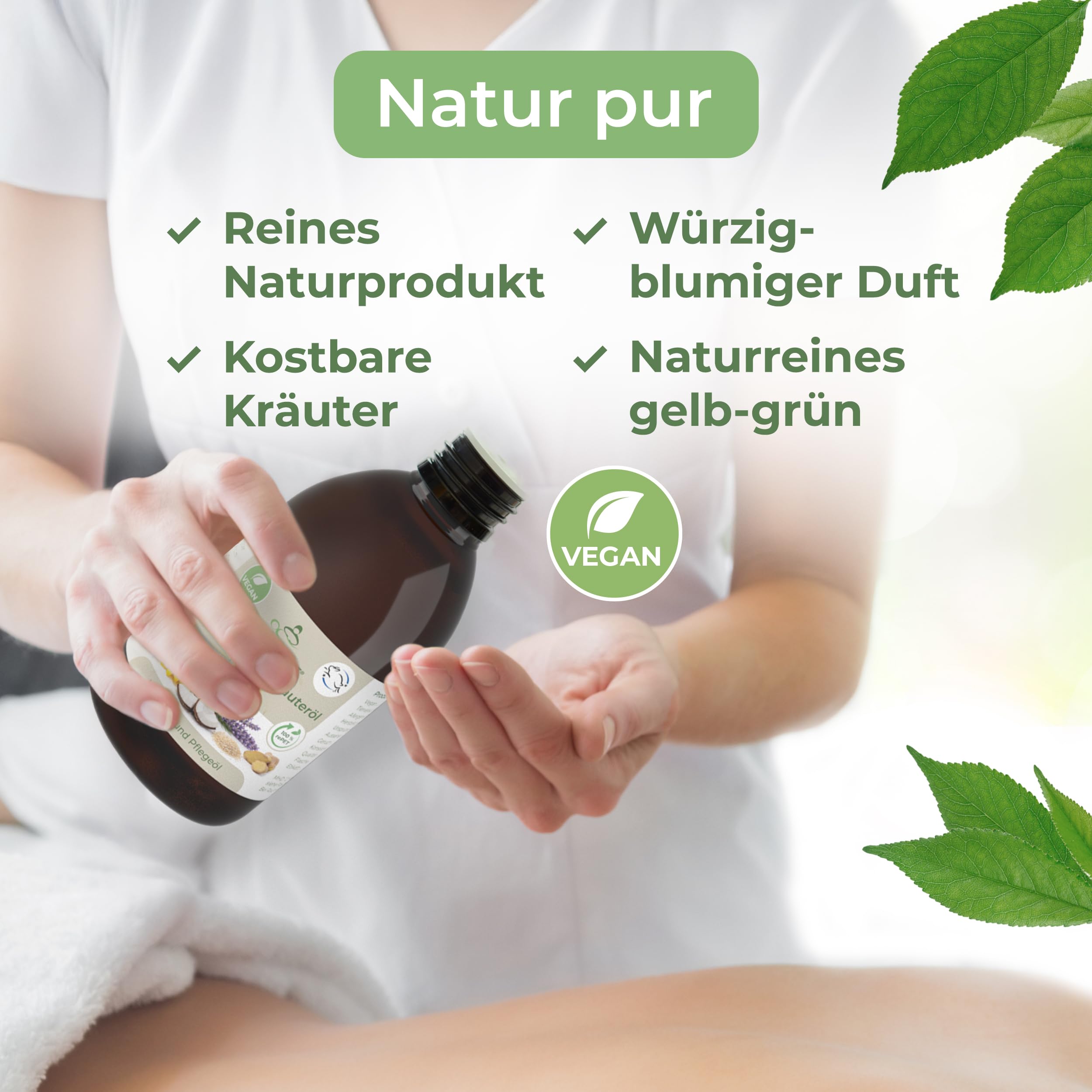 MASSAGE-EXPERT Ayurveda Kräuteröl VATA – Natürliche Ölmischung mit Kräuterextrakten für Massage & Pflege (1 Liter rePET-Flasche mit Spritzeinsatz)