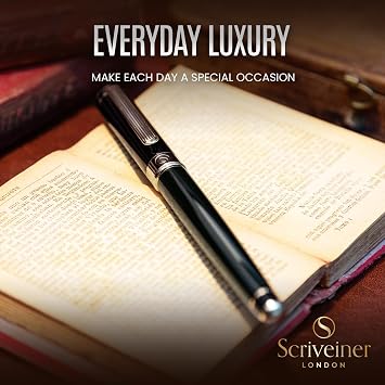 Scriveiner Black Green Rollerball Pen - Stunning Luxury Pen, Chrome Finish bundle with Rollerball Refill Blue Medium - 4 Refills in one box