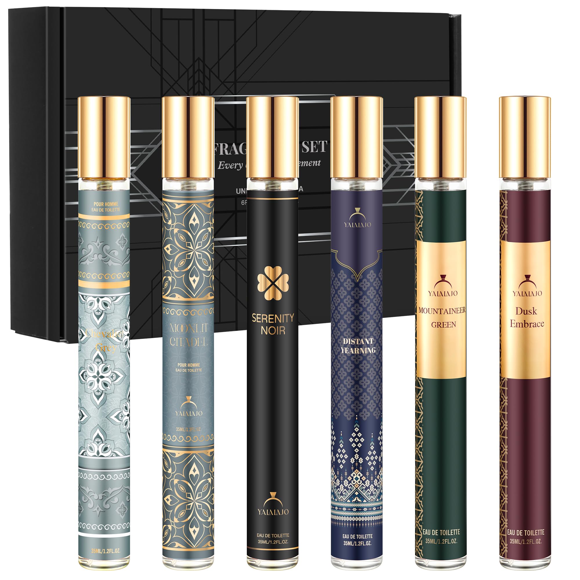 Profumo da uomo, 6 x 35 ml, Eau de Parfum, profumo da uomo, con bergamotto, vaniglia e sandalo, profumo duraturo in qualità profumata, fresco e sensuale, mini set di profumi da viaggio