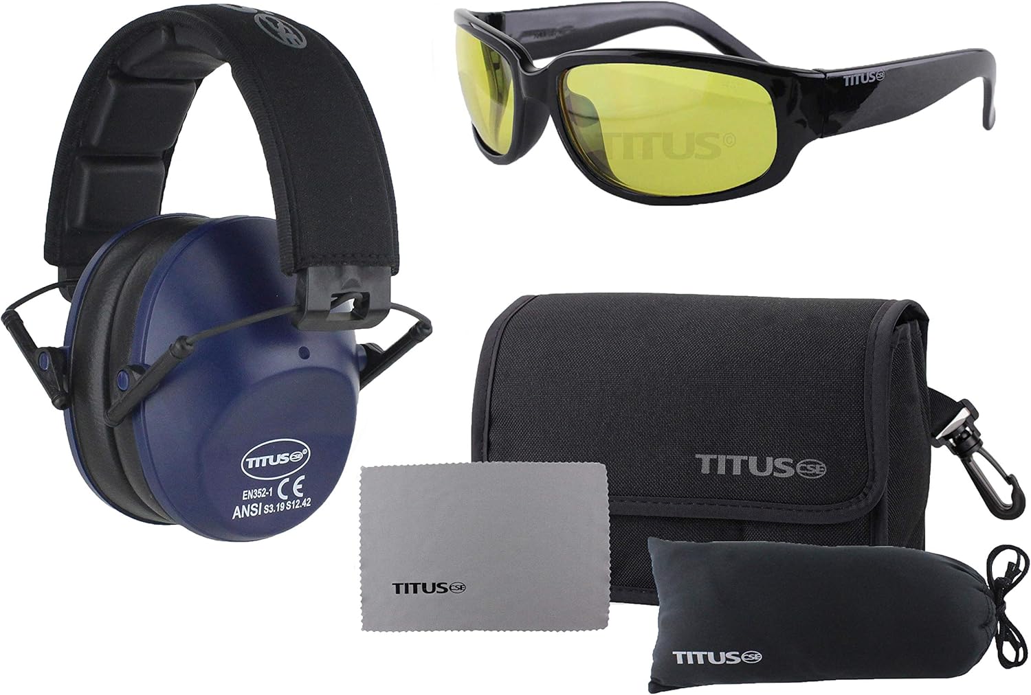 TITUS 2 Series - 34 NRR Navy Blue Slim-Line Hearing Protection Z87.1 & Safety Glasses Combos