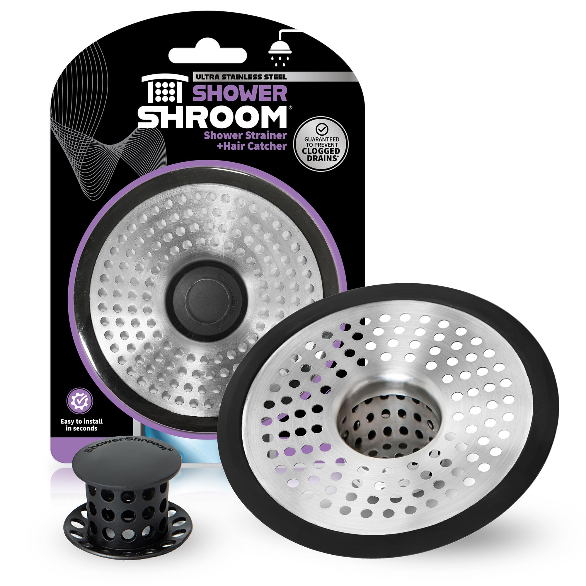 ShowerShroom SHSULT755 Ultra Revolutionary Shower Hair Catcher Drain Protector, Stainless