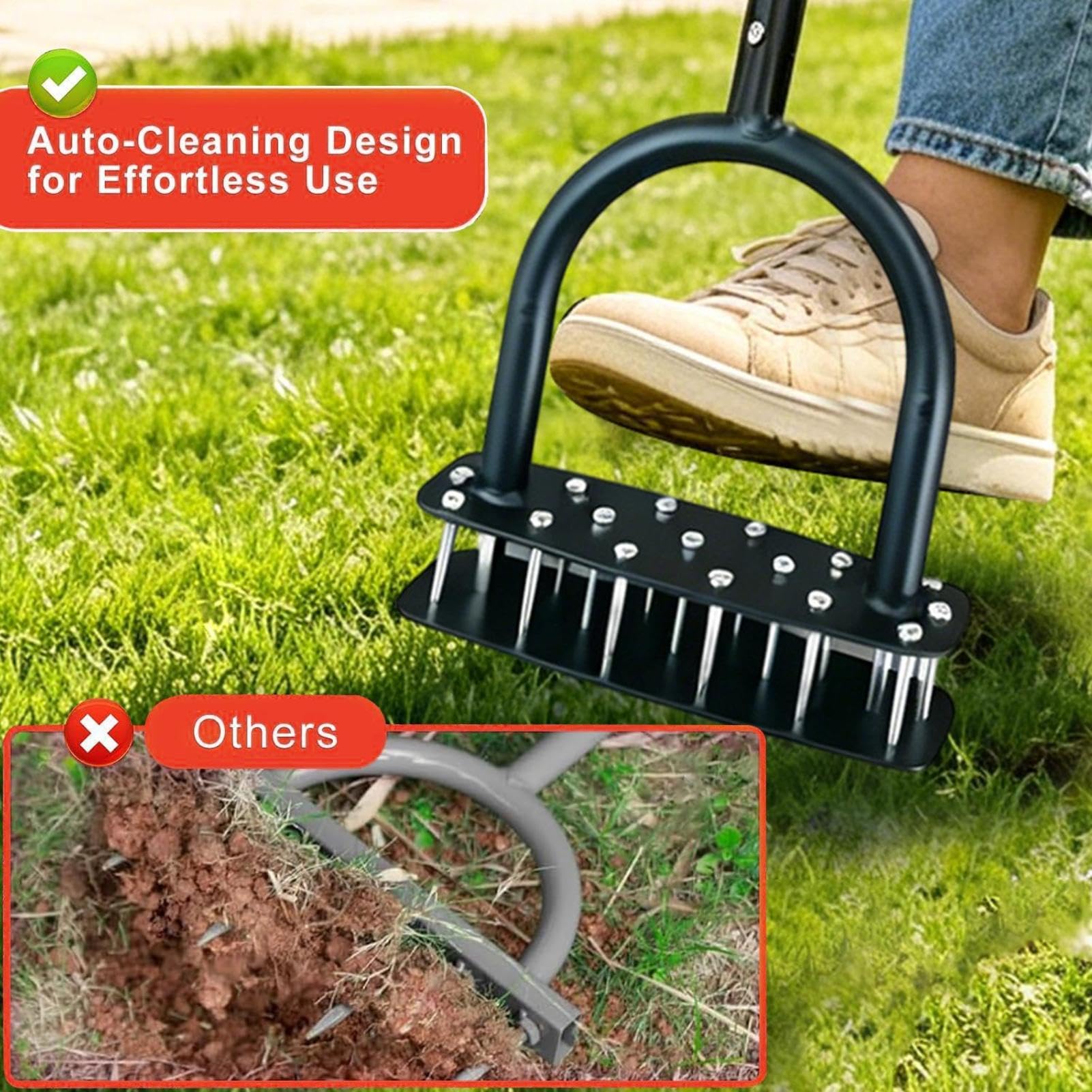 Aeratore per prato – Apparecchio portatile con paletto da terra robusto di terreno durevole | componente metallico, dispositivo di manutenzione del prato per la manutenzione del