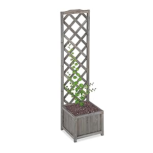 Relaxdays Enrejado de jardín con macetero, Madera de Abeto, 25 L, 147 cm, Gris, L