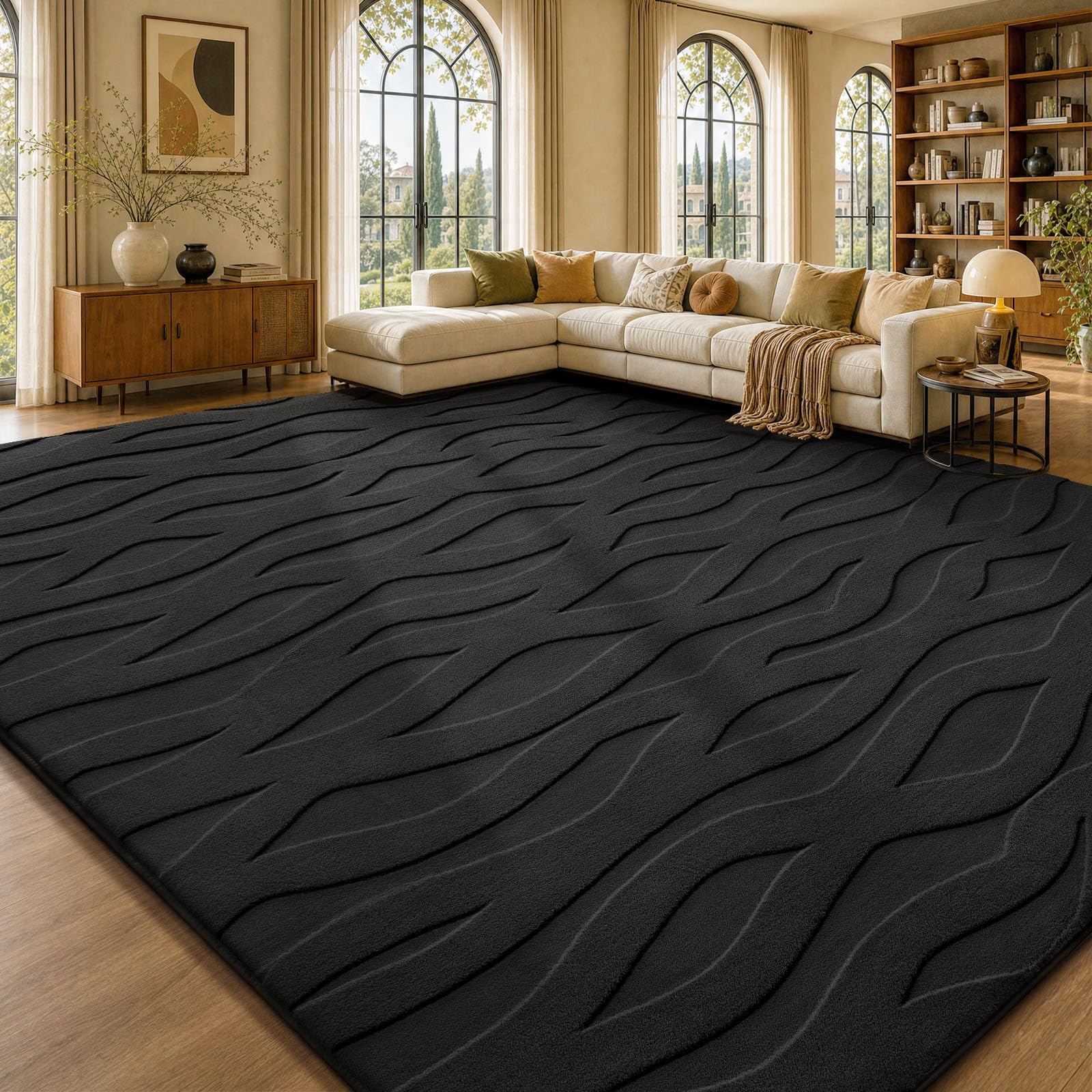 Treeboy Large Rugs Living Room Bedroom 140x200cm, Washable Carpet Black Rug