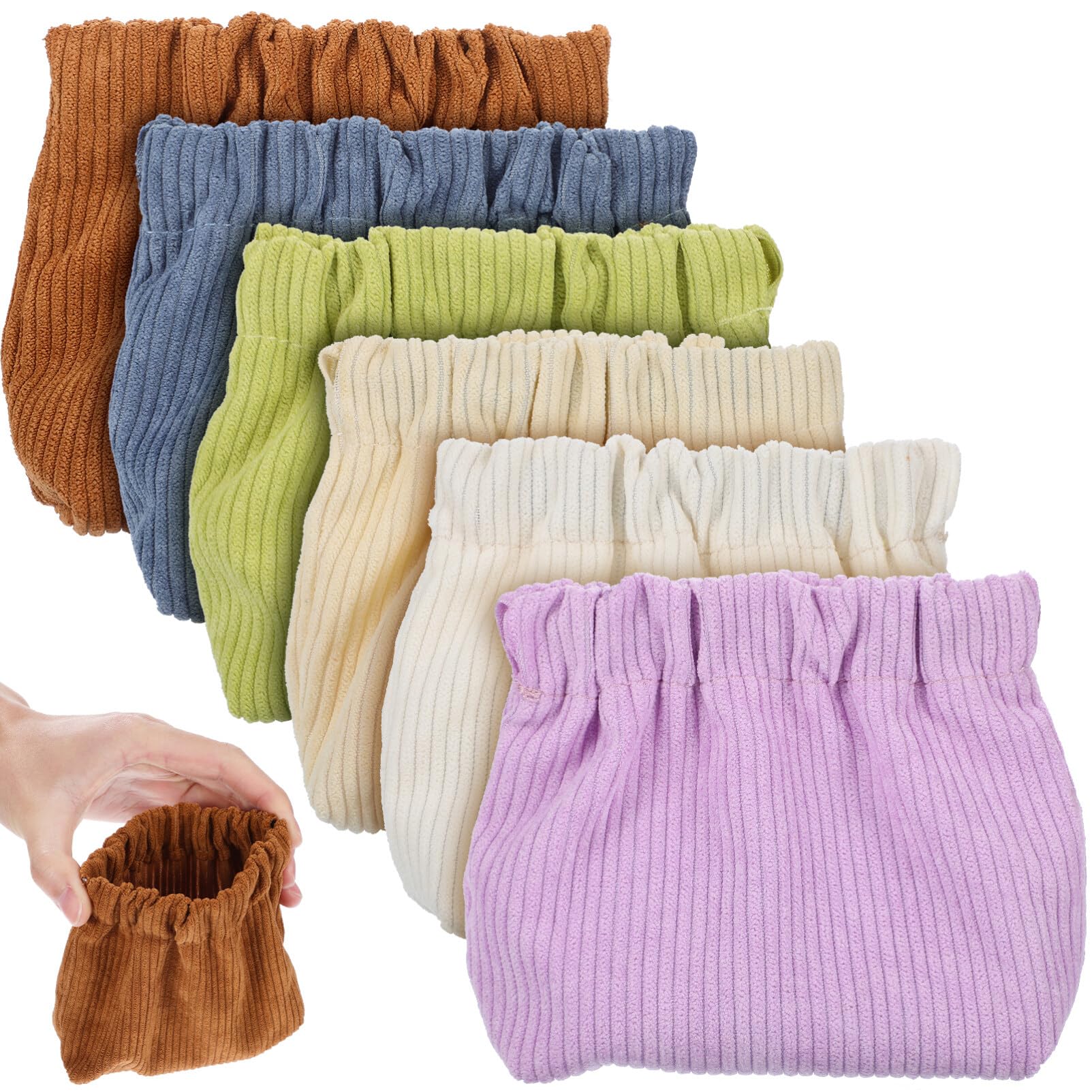 Kichvoe Corduroy Makeup Bags 6 Pack with Elastic Closure Small Portable Pouches for Jewelry Lipstick and Personal Items Compact 5-Inch Travel Storage