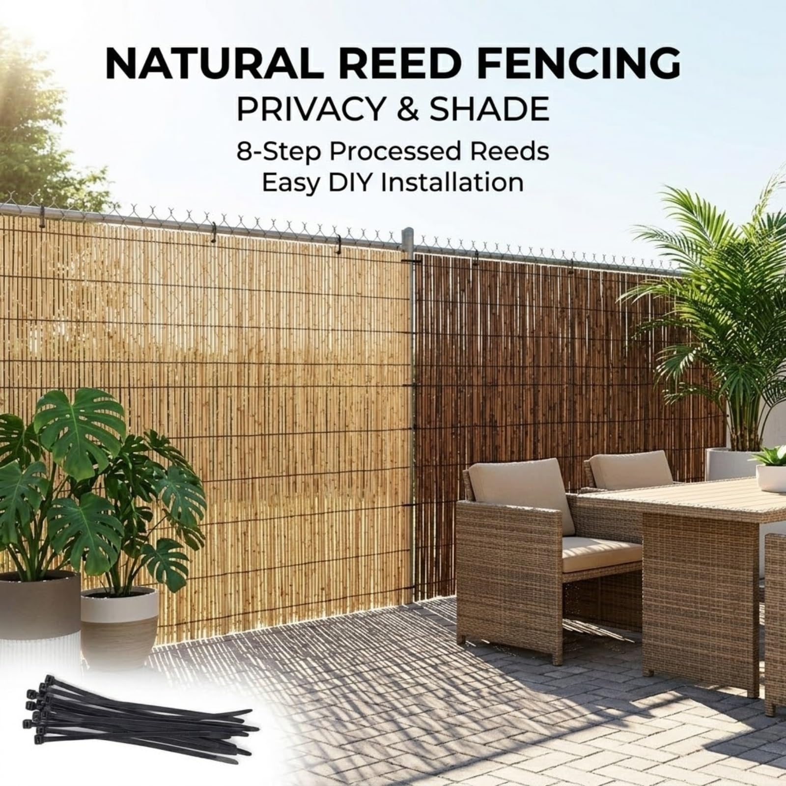 Canisse en Roseau Naturel 100x500cm Brise Vue Roseau Occultation pour Jardin Terrasse Balcon Canisse en Roseau Protection Regards et Vent Natte Naturelle Facile à Monter(Nature,122x305cm(4x10ft))