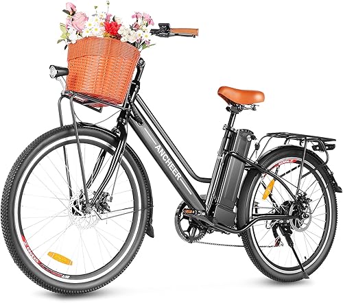 Miniatura 10 de ANCHEER Bicicleta eléctrica de 26 pulgadas para adultos, bicicleta eléctrica de ciudad de marco bajo de 750 W con batería de 48 V374 Wh, hasta 50