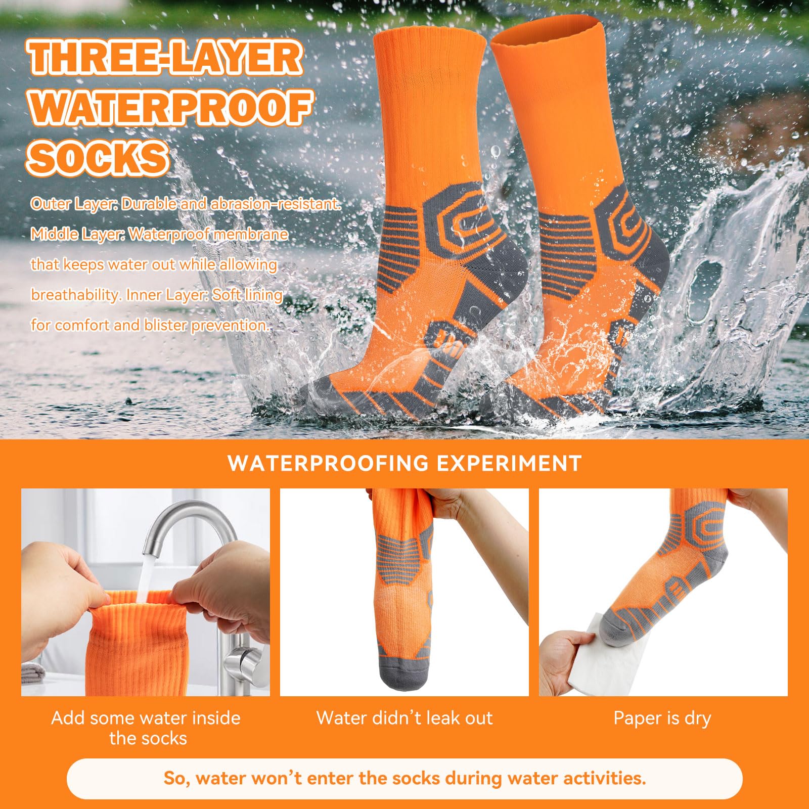 LEOSTEP Chaussettes imperméables pour homme et femme, chaussettes d'extérieur respirantes pour randonnée, patinage, ski, camping