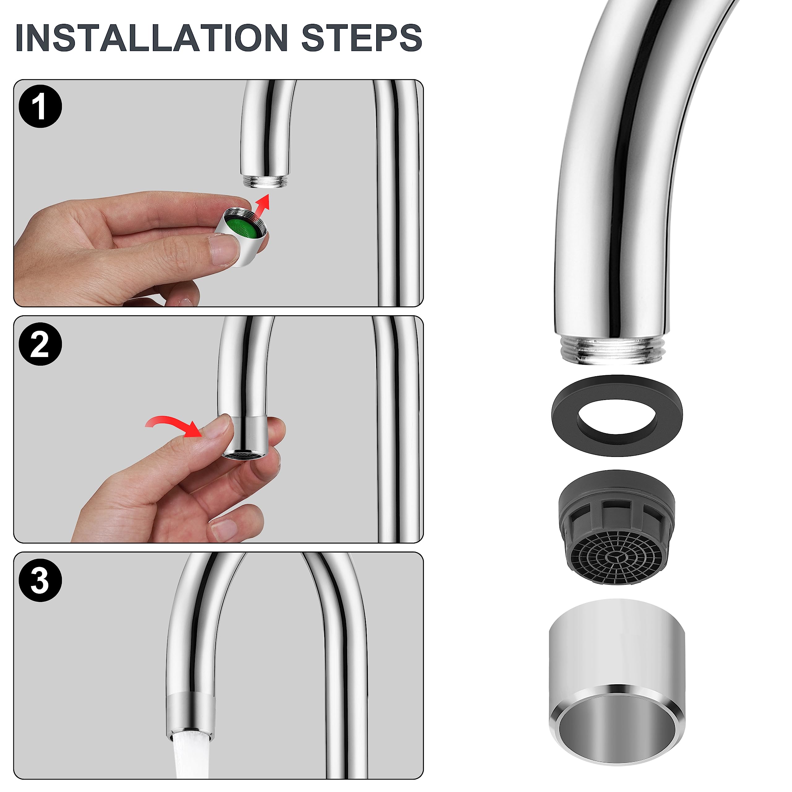 Perlatori Per Rubinetti - 3 Pezzi Con Chiave, Filtro Risparmio Idrico M24, Per Cucina E Bagno - Foto 10