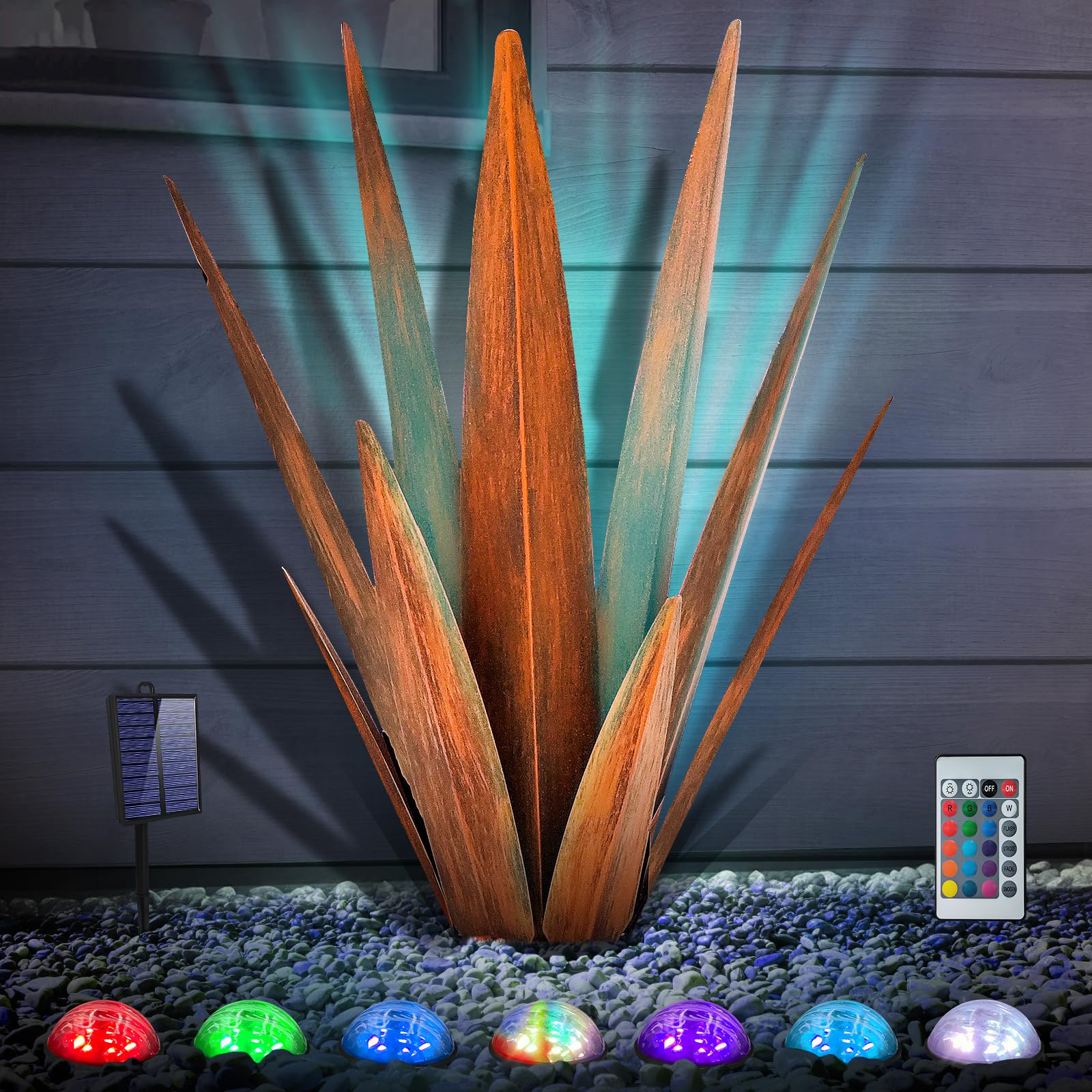 KODIBO Large Tequila Rustic Sculpture, Rustic Metal Agave Plants for Outdoor, Metal Agave Garden Yard Statue, Outdoor Lawn Ornaments Yard Stakes (