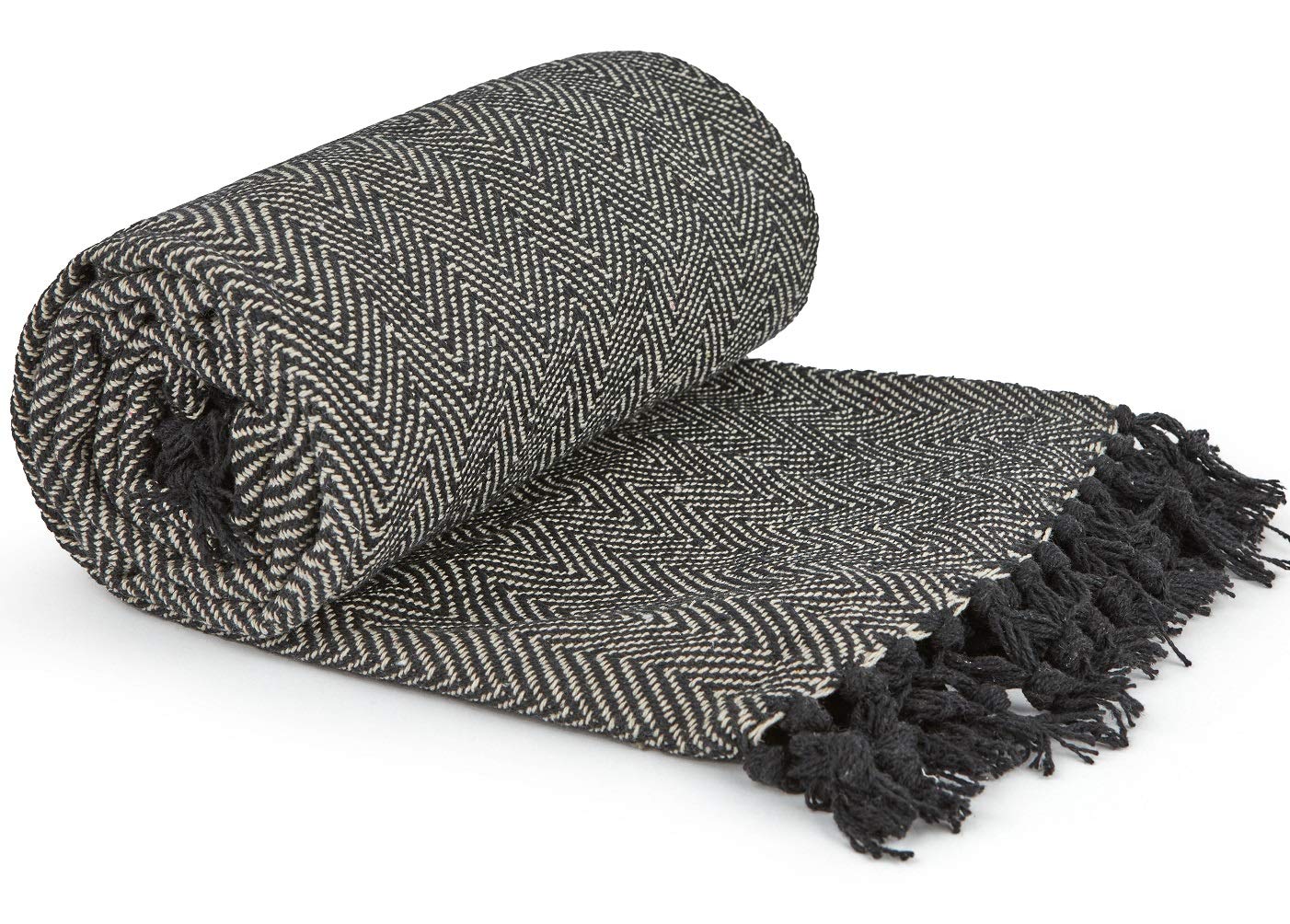 Herringbone Sofa Throw Black & White 50x60"