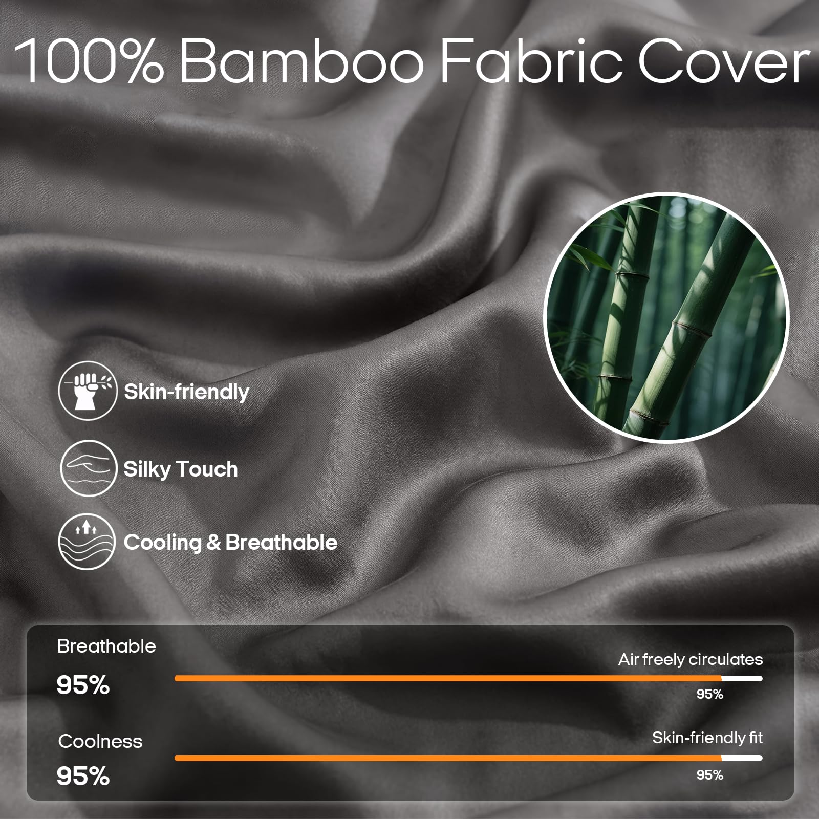 ZonLi Couverture lestée rafraîchissante pour dormeurs Chauds, 100% Viscose de Bambou, Naturelle, Respirante pour Adultes - Grand lit, 121,9 x 182,9 cm, 6,8 kg, Gris
