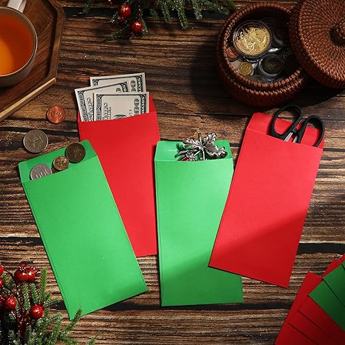 Miniatura 4 de Yeaqee 200 sobres de efectivo de Navidad autoadhesivos de 6.7 x 3.5 pulgadas, sobres rojos y verdes de 120 GSM, sobres de dinero gruesos para