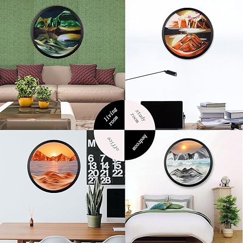 Miniatura 4 de Arte de arena móvil de 17.3 pulgadas, decoración de pared 3D de flujo montado en la pared, pintura de arena colgante, movimiento líquido, rotación