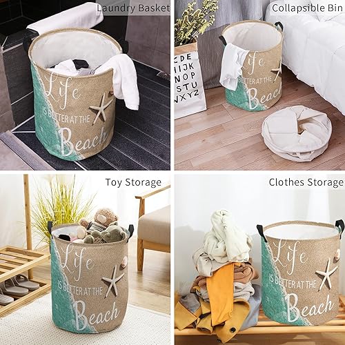 Miniatura 4 de Goydema Cesta de almacenamiento plegable para ropa sucia, Summer Life is Better at the Beach, cesta de ropa con asa, impermeable, cesta de