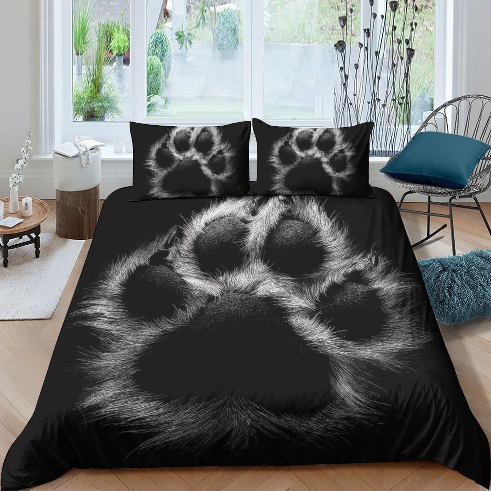 Ctjqhvkz Style-9 3D Printed Animal Paw Fitted Sheet Microfiber Soft Black Bedroom Decor For Mattress Protection Bed Cover Single（135X200cm）
