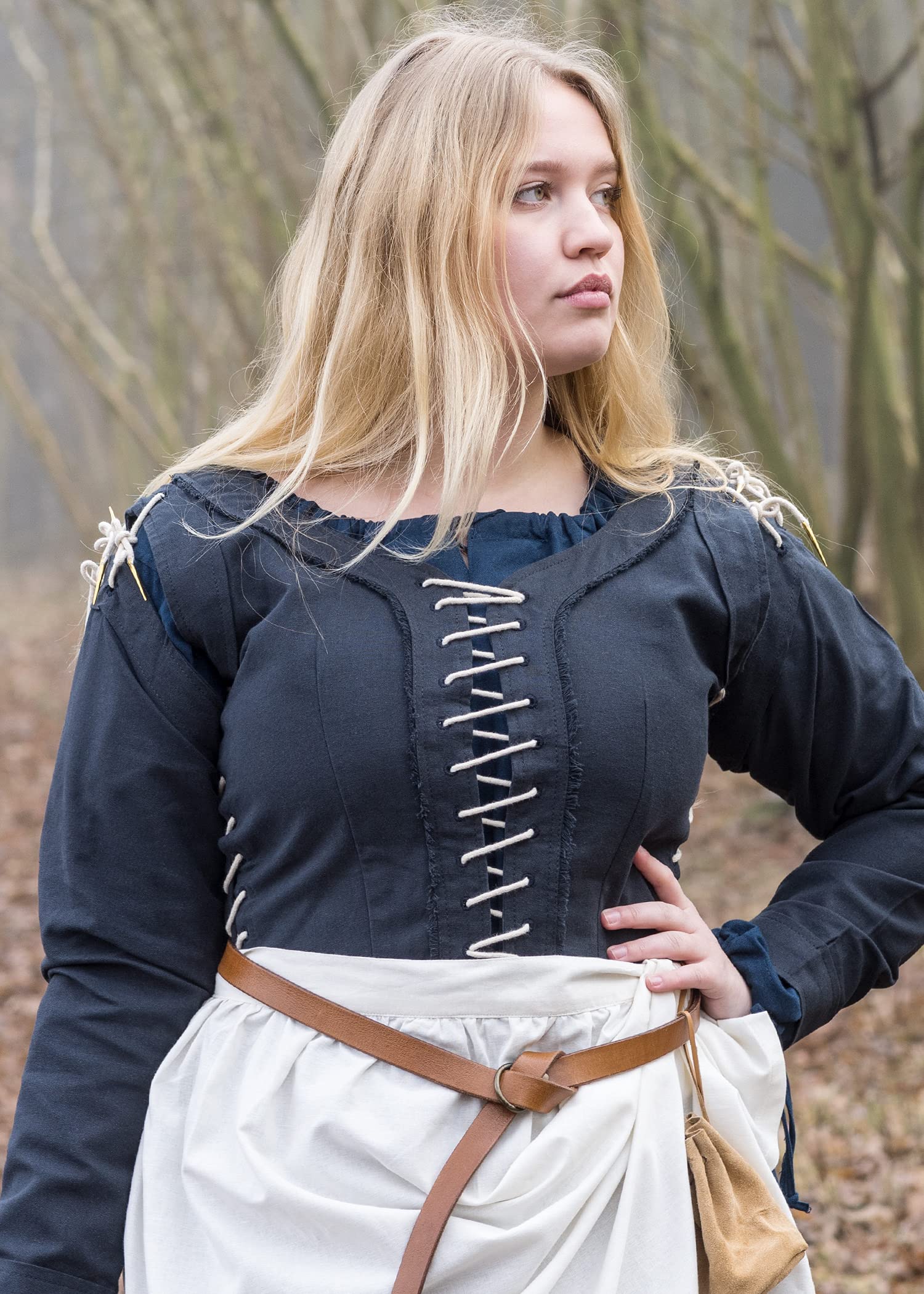 Battle-Merchant Średniowieczna sukienka damska Marit | sukienka Wikingów ze sznurowaniem kostium podkreślający sylwetkę bawełna, niebieski, XL