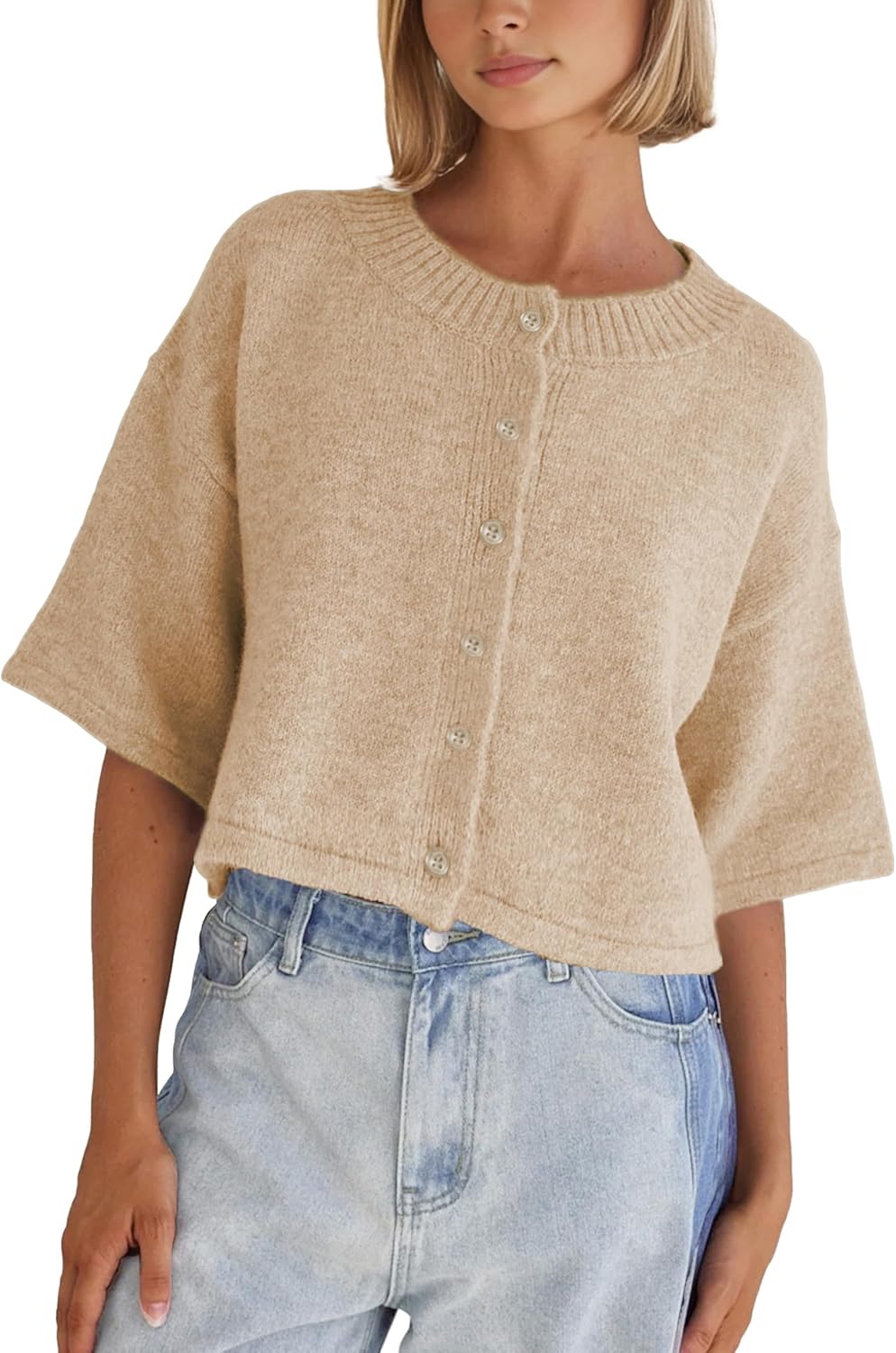 Springrain Cardigan Sweaters for Women Lightweight Knit Cropped Cardigan Button Up Solid Knitwear