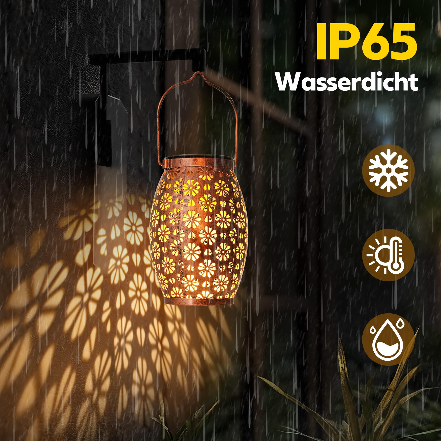 Bonsery Lanterna solare per esterni, 4 pezzi, in metallo, per esterni, da appendere, IP65, impermeabile, per esterni, decorazione da giardino, terrazza, balcone, esterno, ideale come regalo per le