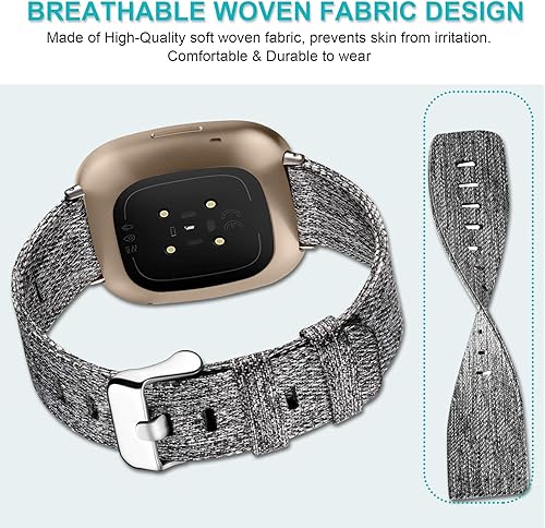 Miniatura 5 de Paquete de 4 correas deportivas transpirables y 2 pulseras de repuesto de tela tejida suave compatibles con Fitbit Sense y Versa 3, tamaño pequeño