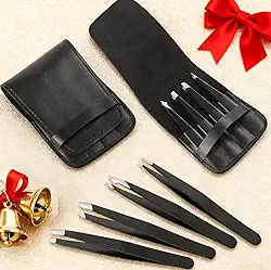 Conjunto de pinças profissionais de 4 peças, pinças de aço inoxidável para sobrancelhas, pelos faciais, lascas e remoção de pelos encravados, ponta de precisão com bolsa de viagem