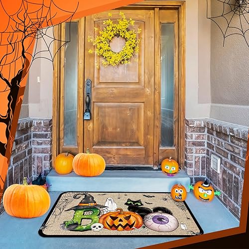 Miniatura 2 de Ceenna Tapete de Halloween para puerta al aire libre, 27.6 x 15.7 pulgadas, tapete de bienvenida para puerta delantera de Halloween, tapete de