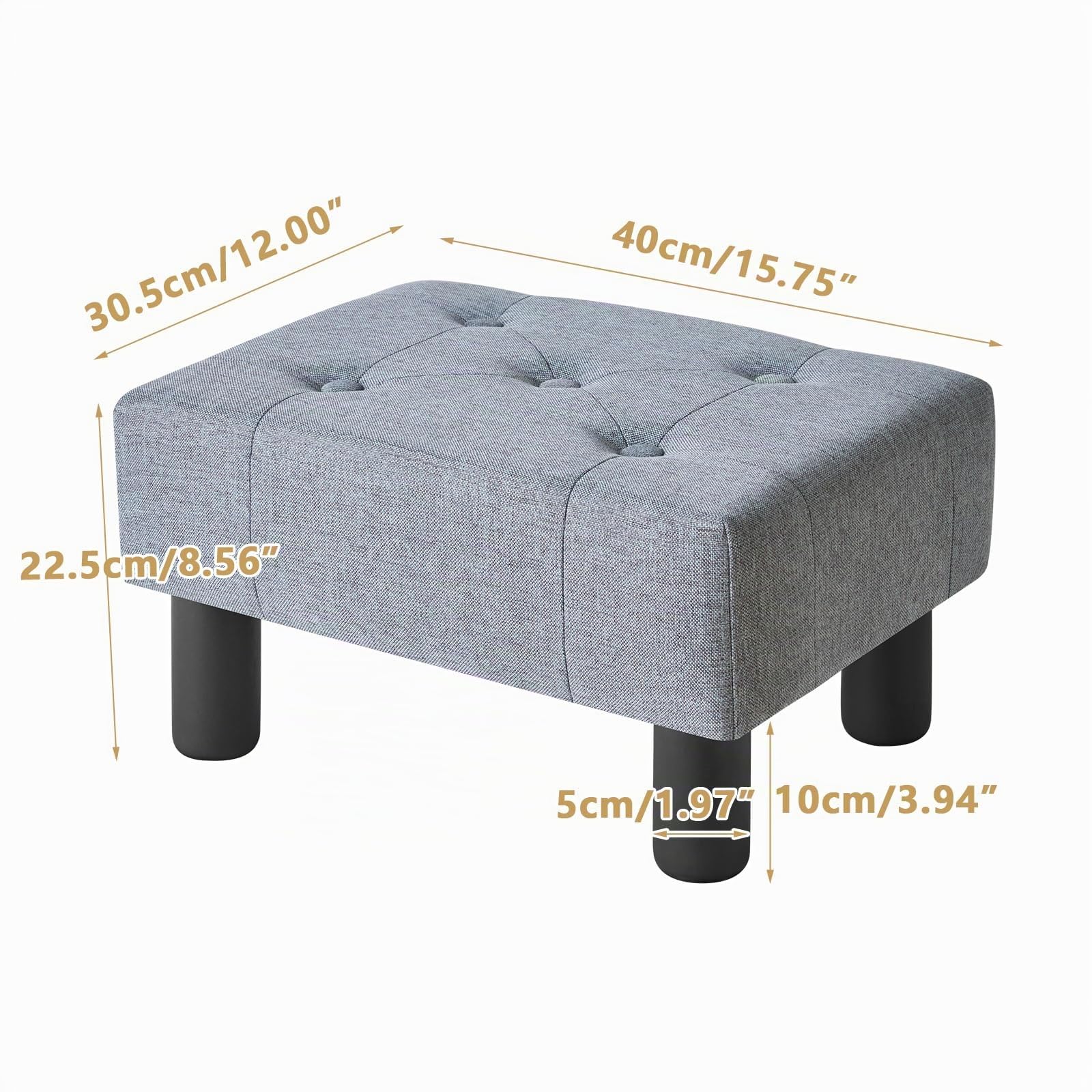 YMYNY Poggiapiedi Ottomano, Sgabello Rettangolare Con Gambe In legno Per Sedia, Soggiorno, Divano, Ingresso, Camera Da Letto 40 × 30.5 × 22.5CM Blu Grigio HBD039L