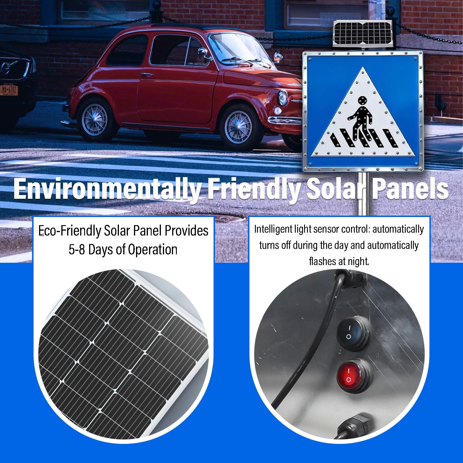 Señal Paso Peatonal Solar LED Cartel Luminoso Intermitente Ip65 Alta Visibilidad Para Seguridad Vial Escuelas Estacionamientos Zonas Urbanas Y Calles Transitadas(24in)