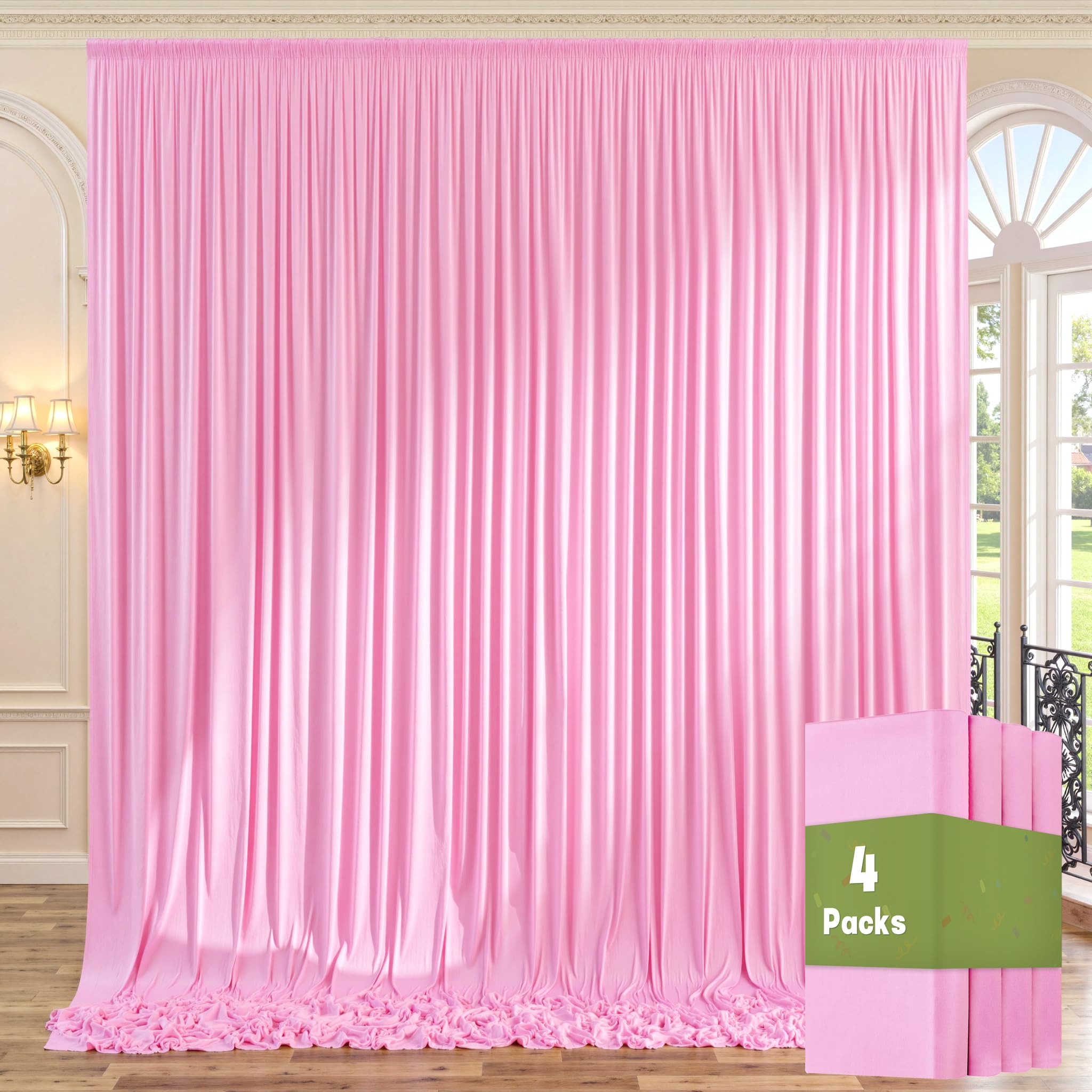 20ft x 10ft Wrinkle Free Pink Backdrop Curtains for Parties, Polyester Backdrop Drapes for Girls Birthday Wedding Photography Background Baby Shower