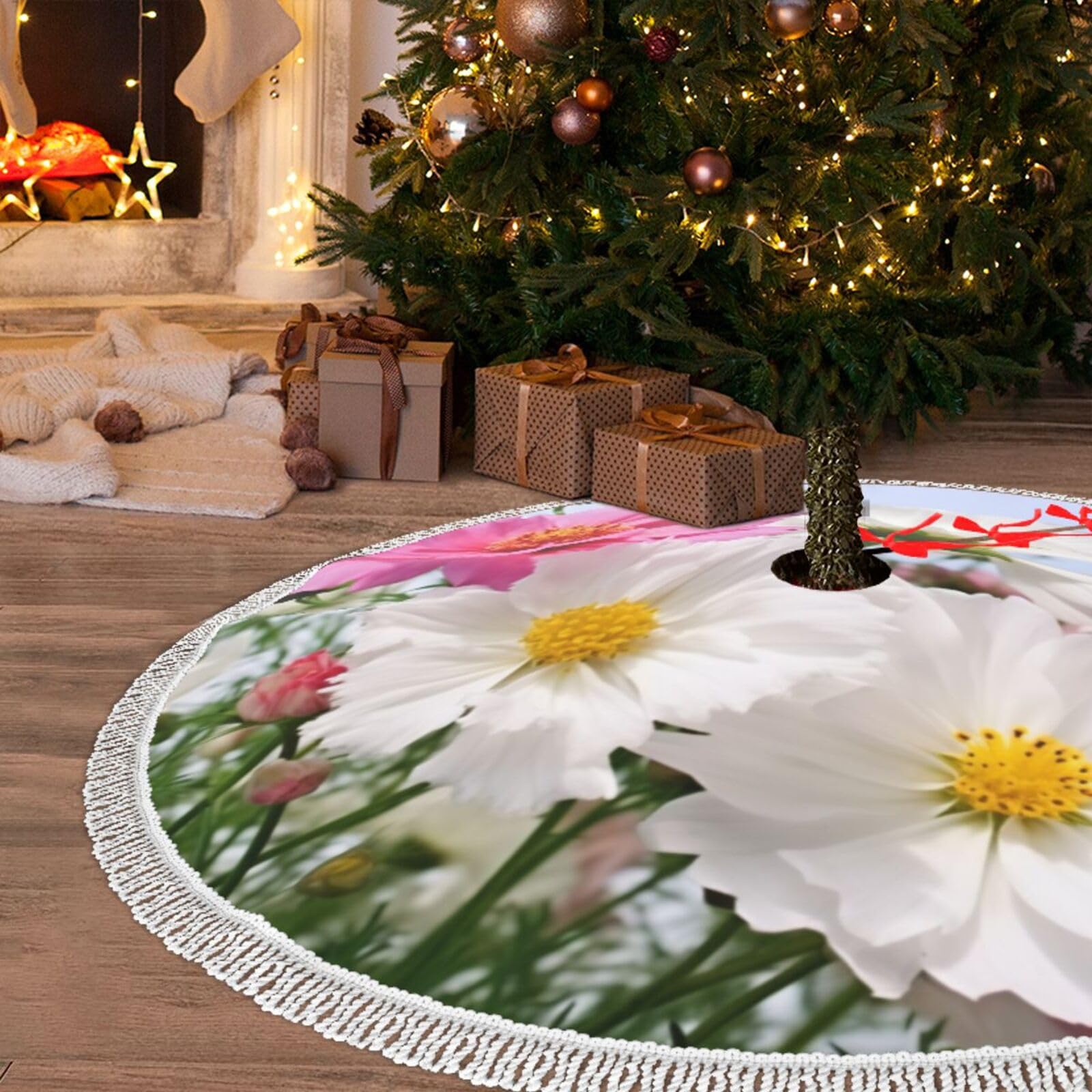 Tapis de sapin de Noël en peluche de 122 cm pour cacher le pied du sapin