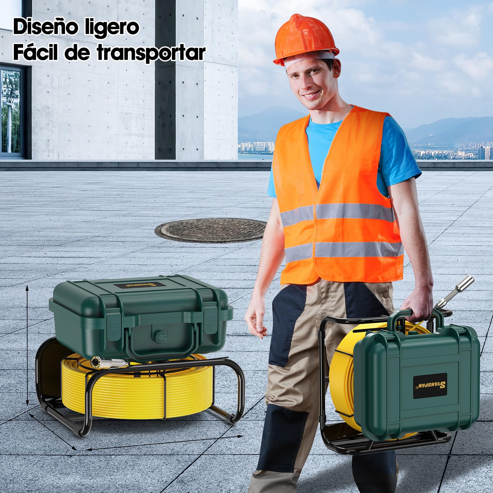 Cámara de Inspección de Alcantarillado Autonivelante 30M con Localizador 512Hz, Pantalla Táctil de 9 Pulgadas 1080P, Contador Automático, Tarjeta de 32GB y 12 Luces LED para Tuberías de Desagüe