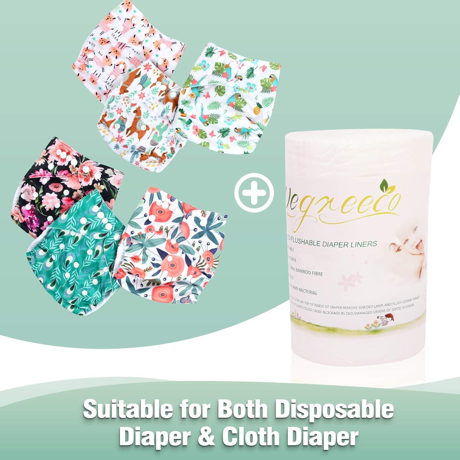 wegreeco 100% Bamboo Unscented Diaper Liners - Fragance Free and Chlorine Free - 100 Sheets Per Roll ( 2 Roll, Bamboo) : Baby