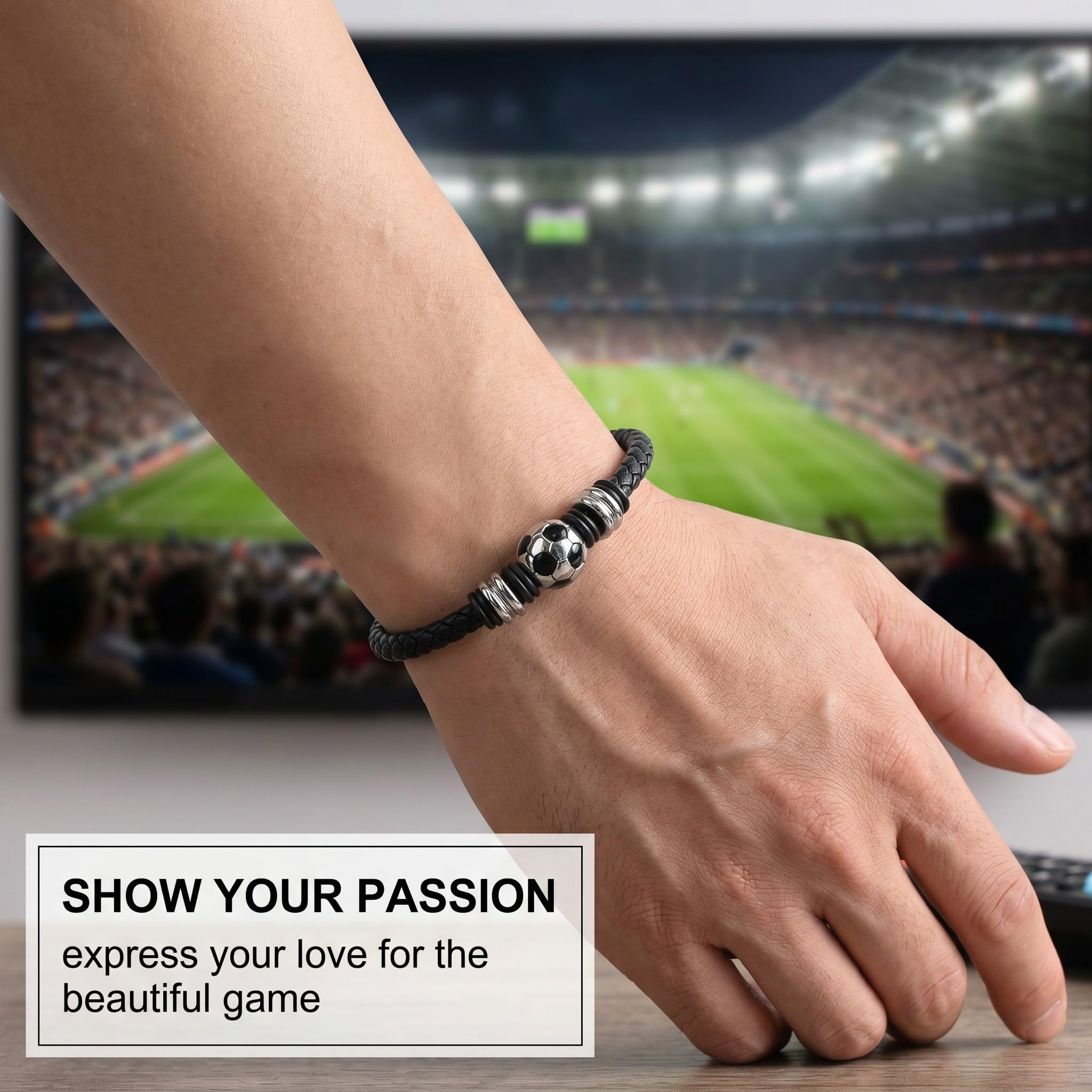 GXGM Bracciale da Calcio per Ragazzi e Calcio, Moda Regolabile Intrecciato Calcio Goccia Braccialetto Calcio in Acciaio Inox Bambini